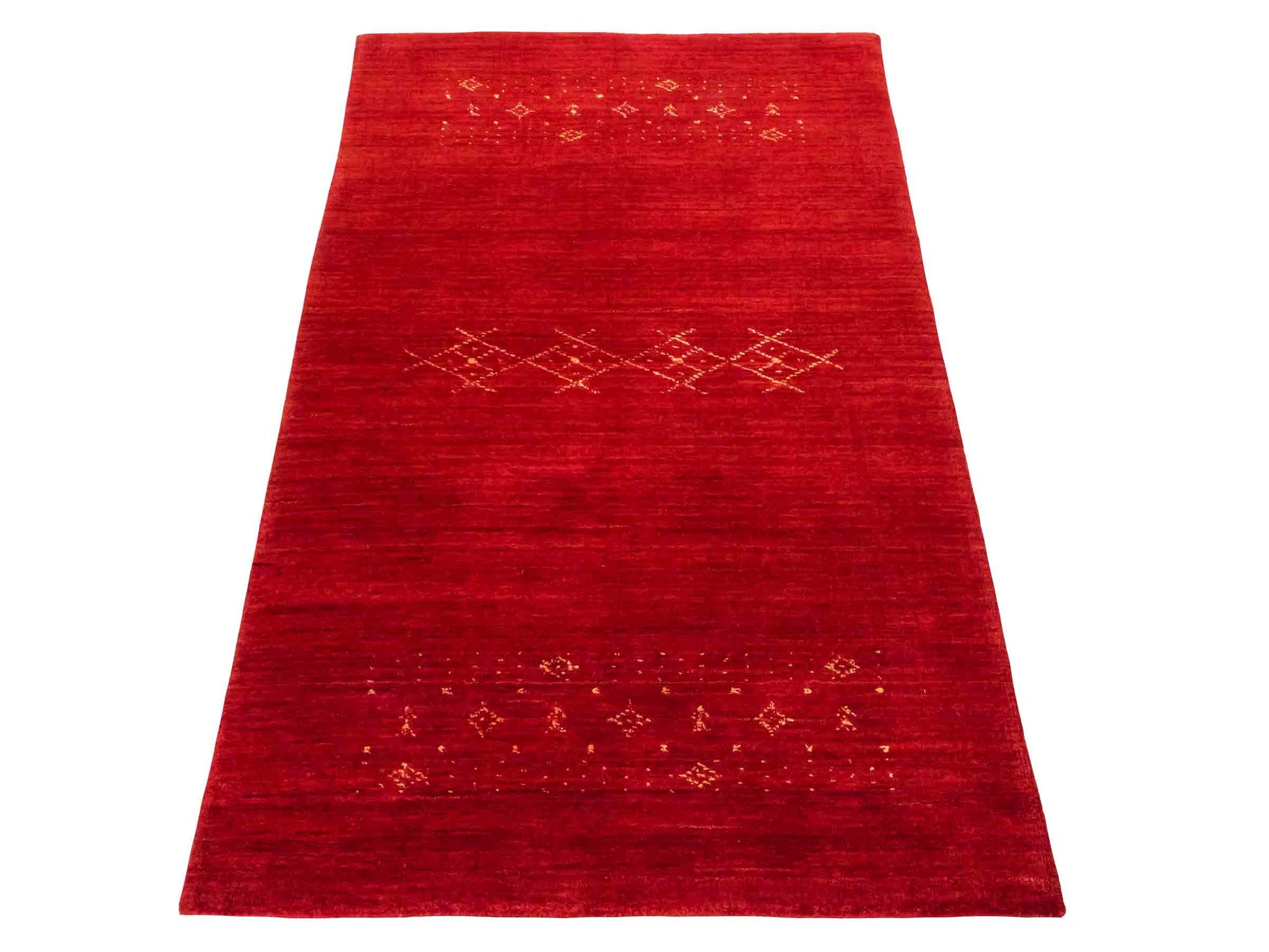 Moderner, Handloom Lori Gabbeh Orientteppich von Khademi aus Wolle, rot. Geometrisches Nomaden-Design. Produziert in Indien. Größe: 146x88cm. Teppichnummer: KB4-1508. Verkauf durch Jupiter Intl.