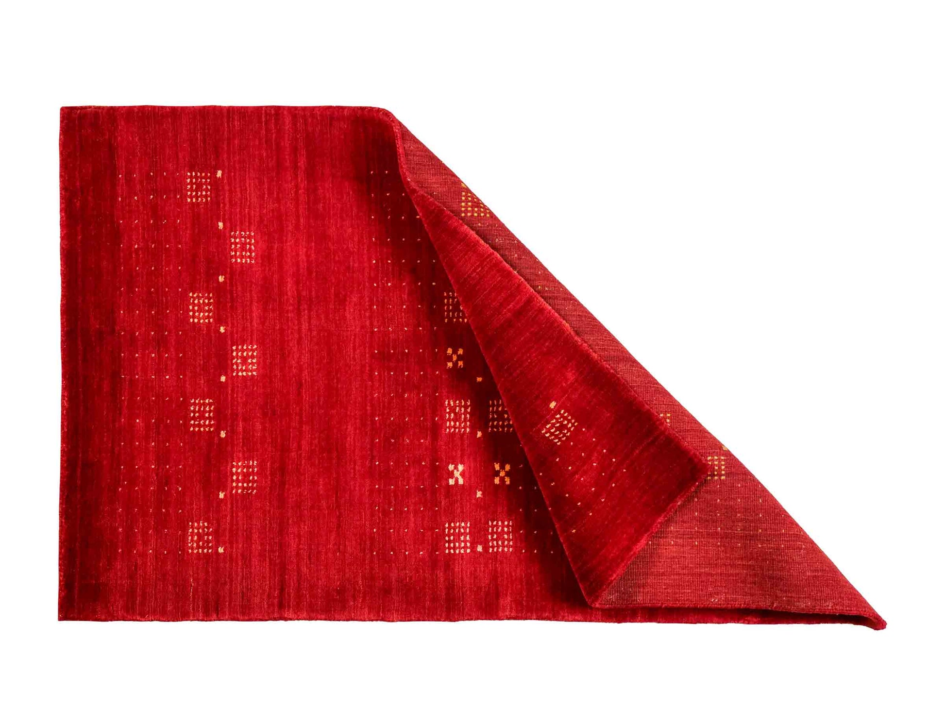 Moderner, Handloom Lori Gabbeh Orientteppich von Khademi aus Wolle, rot. Geometrisches Nomaden-Design. Produziert in Indien. Größe: 147x86cm. Teppichnummer: KB4-1513. Verkauf durch Jupiter Intl.
