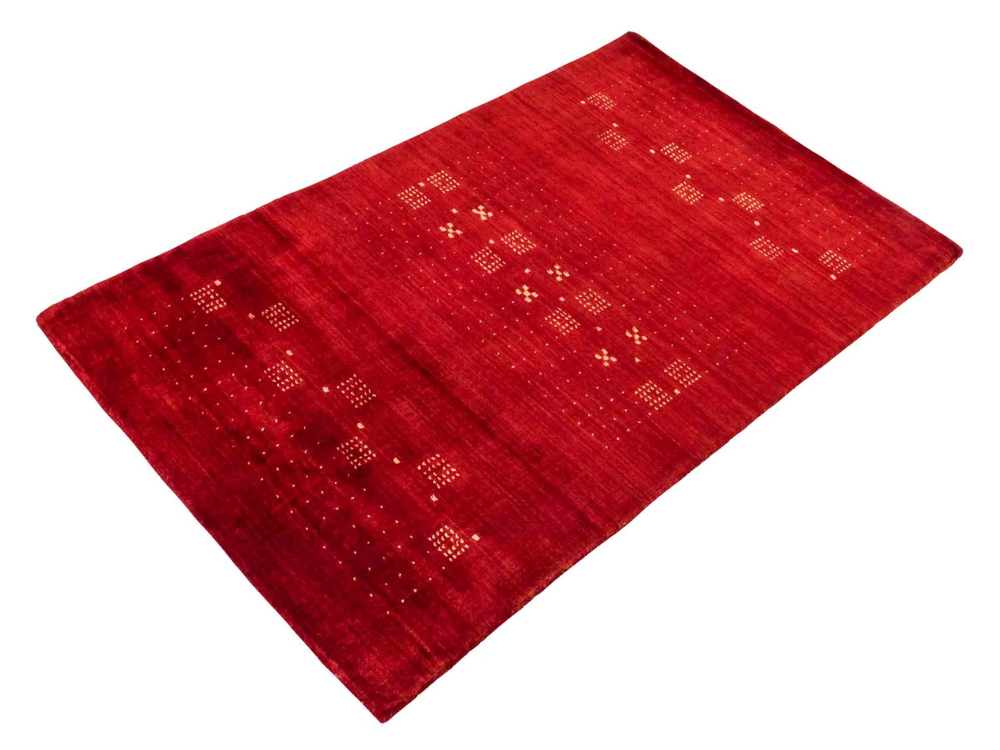 Moderner, Handloom Lori Gabbeh Orientteppich von Khademi aus Wolle, rot. Geometrisches Nomaden-Design. Produziert in Indien. Größe: 147x86cm. Teppichnummer: KB4-1513. Verkauf durch Jupiter Intl.