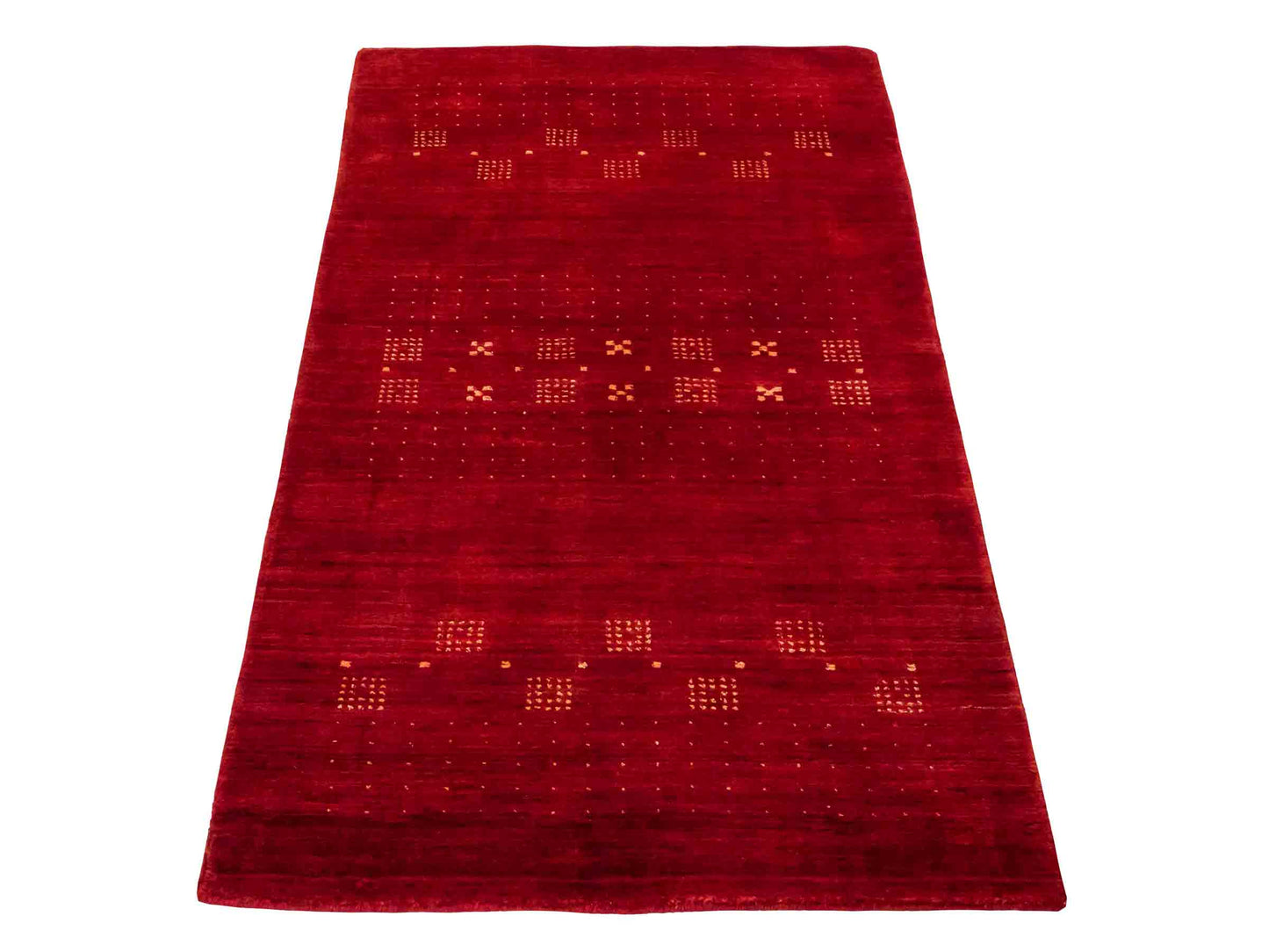 Moderner, Handloom Lori Gabbeh Orientteppich von Khademi aus Wolle, rot. Geometrisches Nomaden-Design. Produziert in Indien. Größe: 147x86cm. Teppichnummer: KB4-1513. Verkauf durch Jupiter Intl.