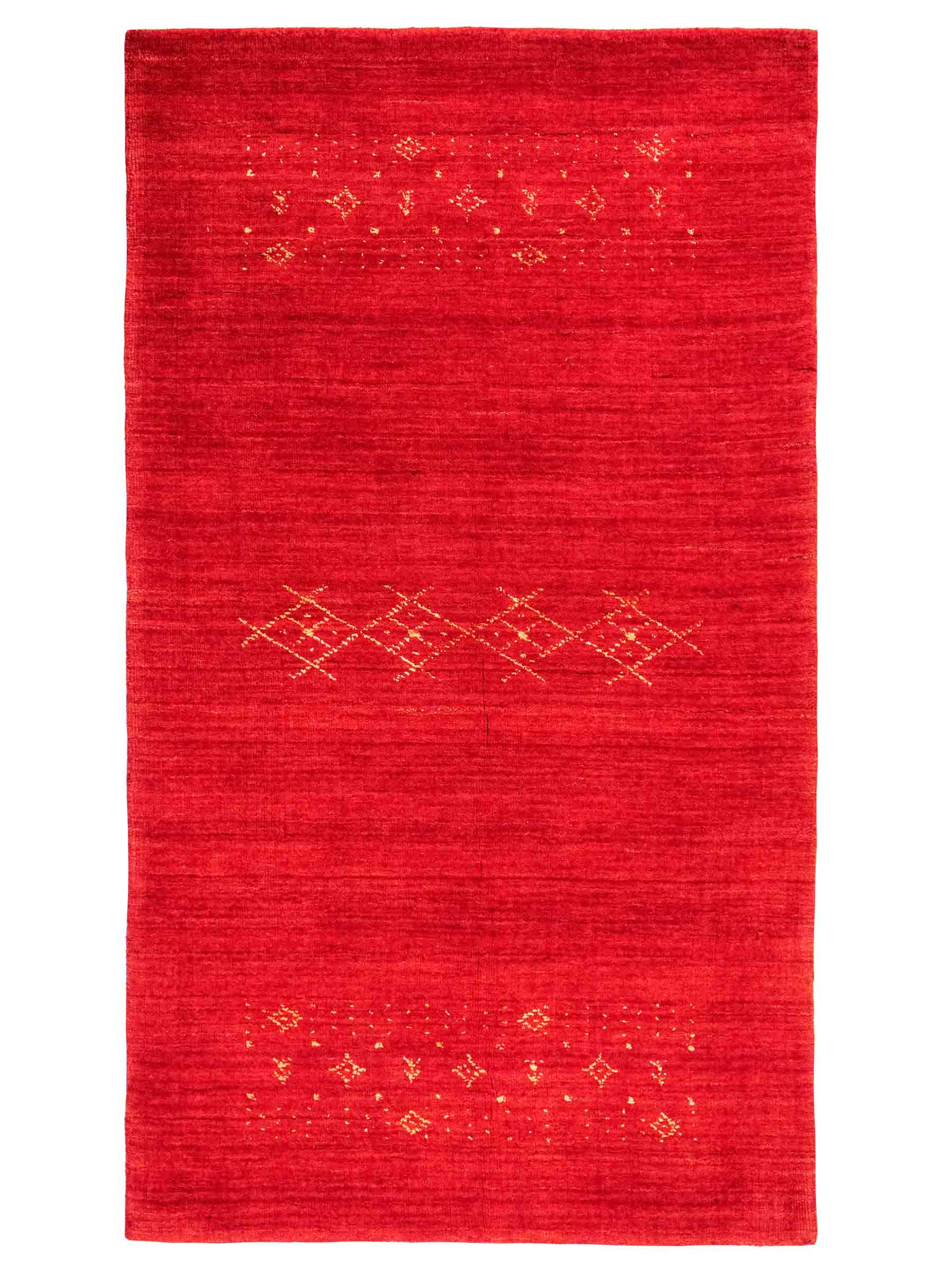 Moderner, Handloom Lori Gabbeh Orientteppich von Khademi aus Wolle, rot. Geometrisches Nomaden-Design. Produziert in Indien. Größe: 147x87cm. Teppichnummer: KB4-1512. Verkauf durch Jupiter Intl.