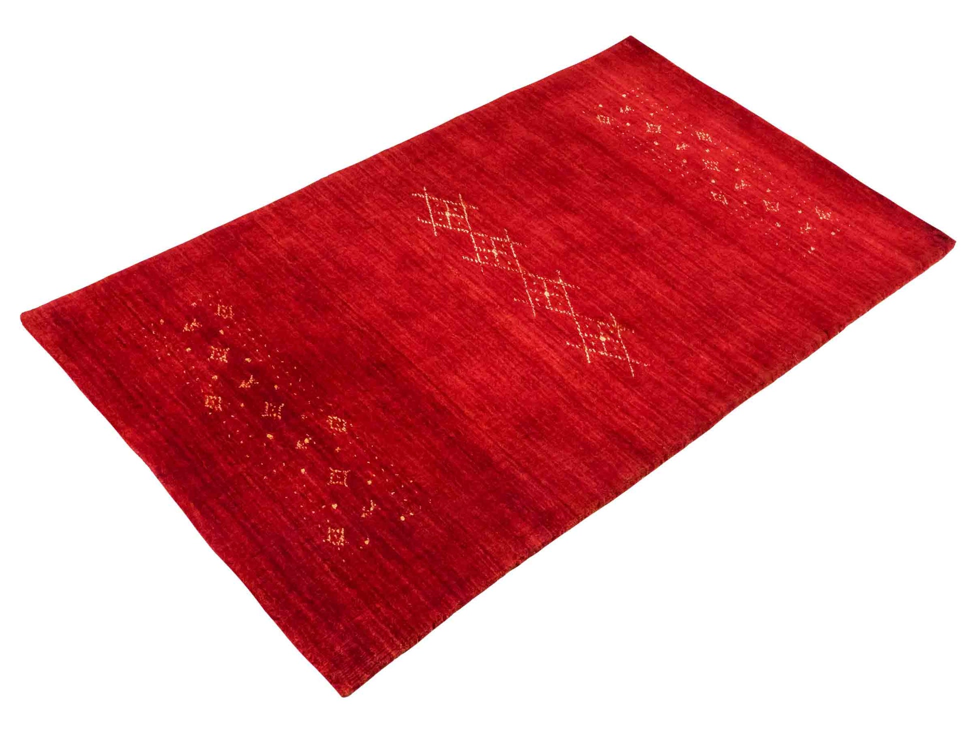 Moderner, Handloom Lori Gabbeh Orientteppich von Khademi aus Wolle, rot. Geometrisches Nomaden-Design. Produziert in Indien. Größe: 147x87cm. Teppichnummer: KB4-1512. Verkauf durch Jupiter Intl.