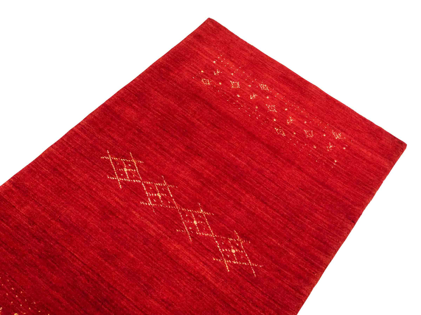 Moderner, Handloom Lori Gabbeh Orientteppich von Khademi aus Wolle, rot. Geometrisches Nomaden-Design. Produziert in Indien. Größe: 147x87cm. Teppichnummer: KB4-1512. Verkauf durch Jupiter Intl.