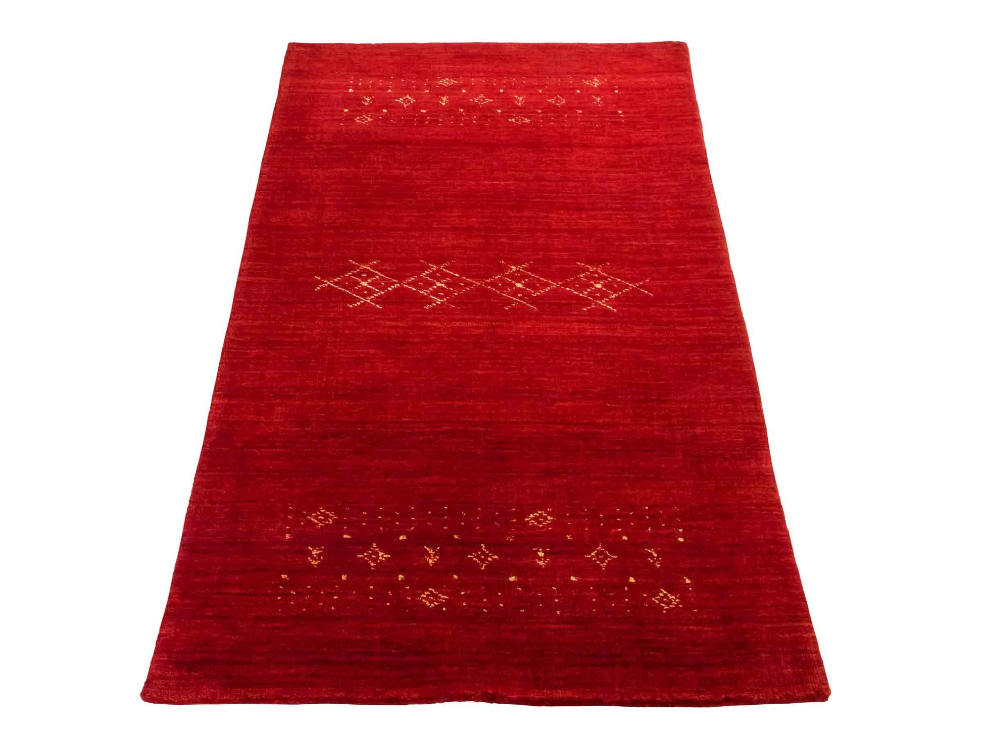 Moderner, Handloom Lori Gabbeh Orientteppich von Khademi aus Wolle, rot. Geometrisches Nomaden-Design. Produziert in Indien. Größe: 147x87cm. Teppichnummer: KB4-1512. Verkauf durch Jupiter Intl.