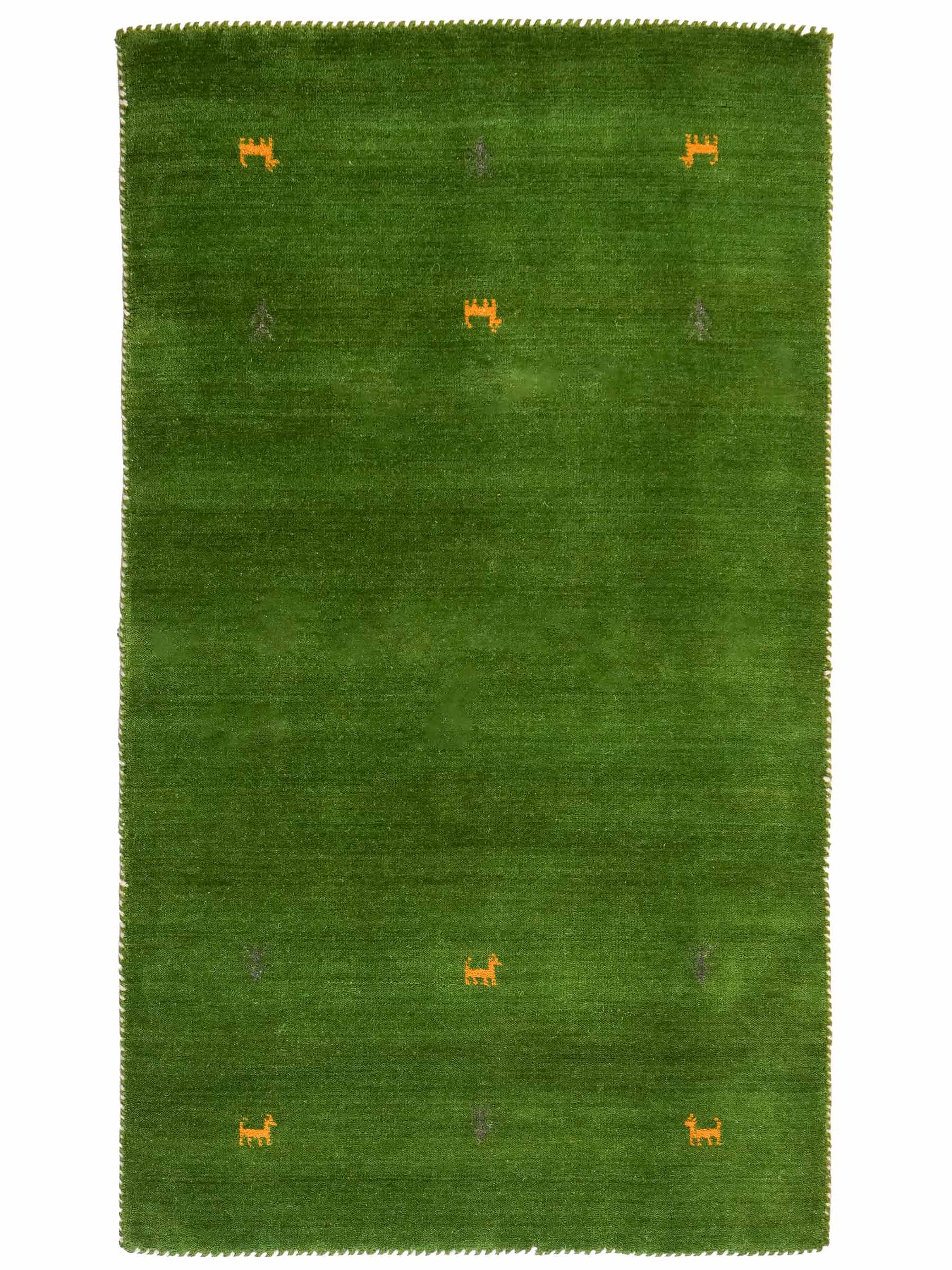 Moderner, Handloom Lori Gabbeh Orientteppich von Khademi aus Wolle, grün. Nomaden-Design. Produziert in Indien. Größe: 148x82cm. Teppichnummer: KB4-1560. Verkauf durch Jupiter Intl.