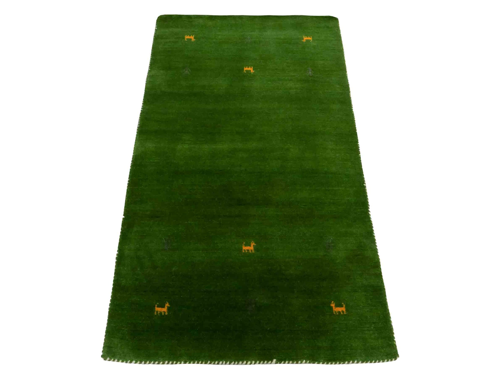 Moderner, Handloom Lori Gabbeh Orientteppich von Khademi aus Wolle, grün. Nomaden-Design. Produziert in Indien. Größe: 148x82cm. Teppichnummer: KB4-1560. Verkauf durch Jupiter Intl.