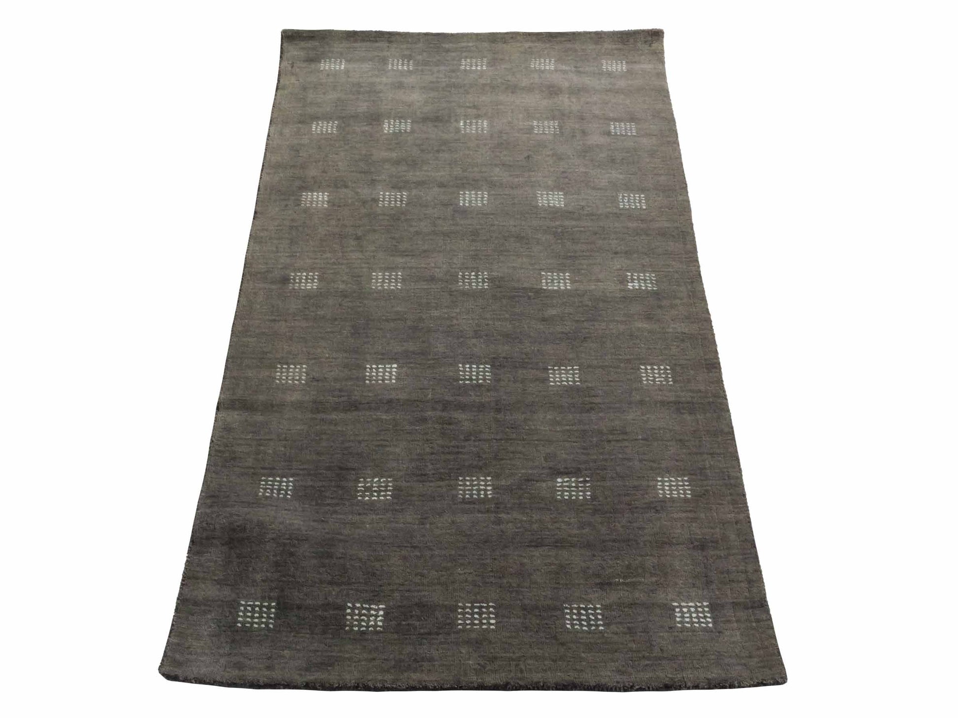 Moderner, Handloom Lori Gabbeh Orientteppich von Khademi aus Wolle, grau. Geometrisches Nomaden-Design. Produziert in Indien. Größe: 148x87cm. Teppichnummer: KB4-1544. Verkauf durch Jupiter Intl.