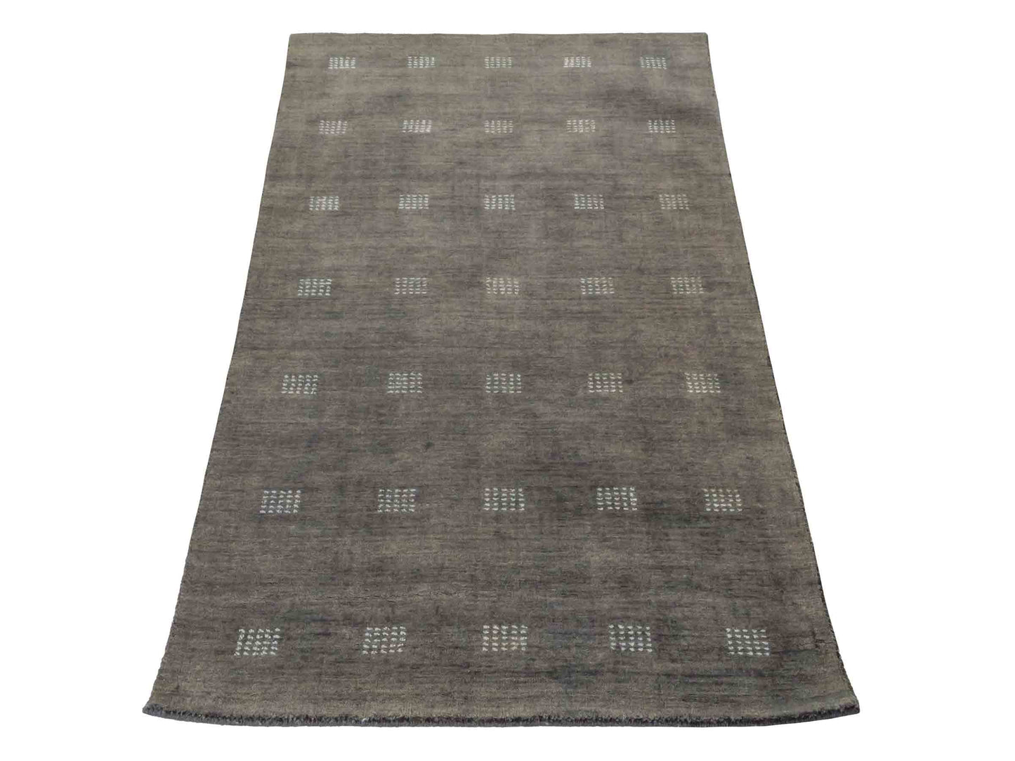 Moderner, Handloom Lori Gabbeh Orientteppich von Khademi aus Wolle, grau. Geometrisches Nomaden-Design. Produziert in Indien. Größe: 148x87cm. Teppichnummer: KB4-1544. Verkauf durch Jupiter Intl.