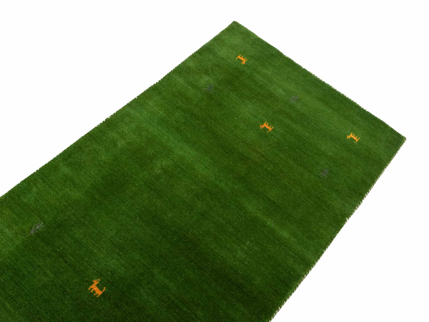 Moderner, Handloom Lori Gabbeh Orientteppich von Khademi aus Wolle, grün. Nomaden-Design. Produziert in Indien. Größe: 149x81cm. Teppichnummer: KB4-1559. Verkauf durch Jupiter Intl.