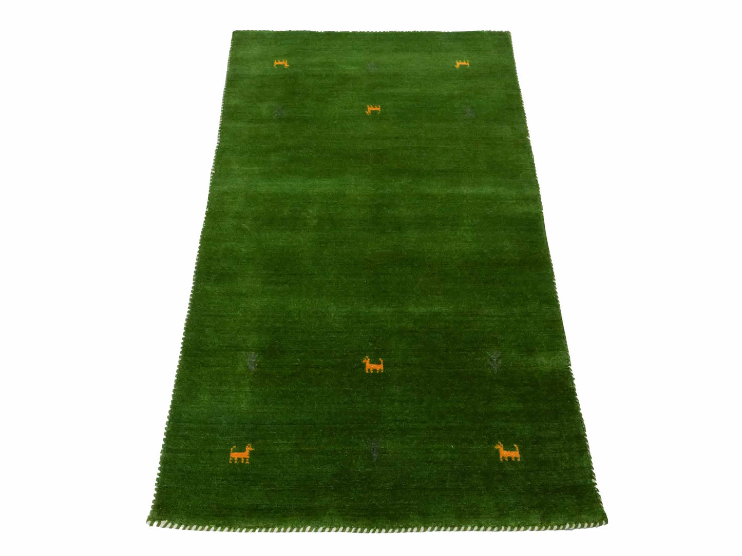 Moderner, Handloom Lori Gabbeh Orientteppich von Khademi aus Wolle, grün. Nomaden-Design. Produziert in Indien. Größe: 149x81cm. Teppichnummer: KB4-1559. Verkauf durch Jupiter Intl.