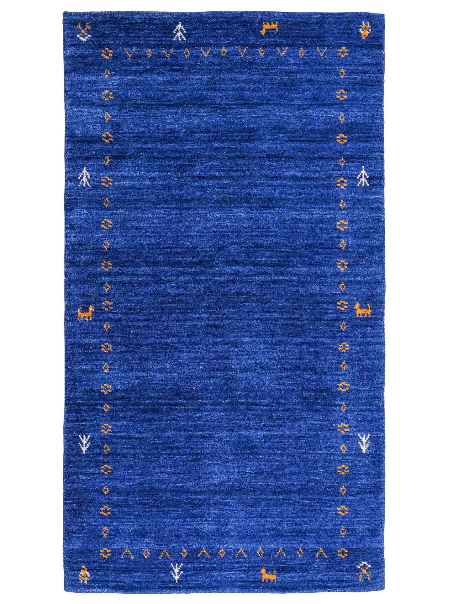 Moderner, Handloom Lori Gabbeh Orientteppich von Khademi aus Wolle, blau. Geometrisches Nomaden-Design. Produziert in Indien. Größe: 150x80cm. Teppichnummer: KB4-1515. Verkauf durch Jupiter Intl.