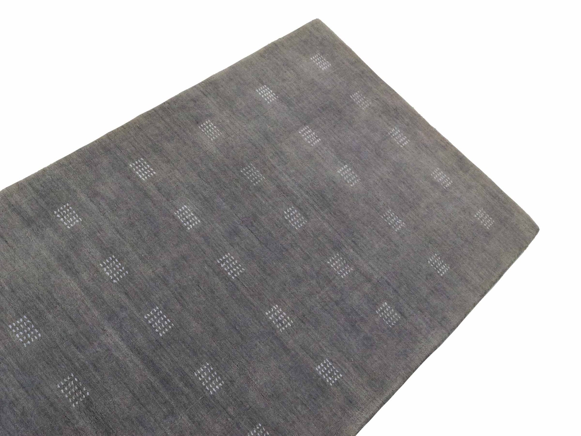 Moderner, Handloom Lori Gabbeh Orientteppich von Khademi aus Wolle, grau. Geometrisches Nomaden-Design. Produziert in Indien. Größe: 150x91cm. Teppichnummer: KB4-1546. Verkauf durch Jupiter Intl.