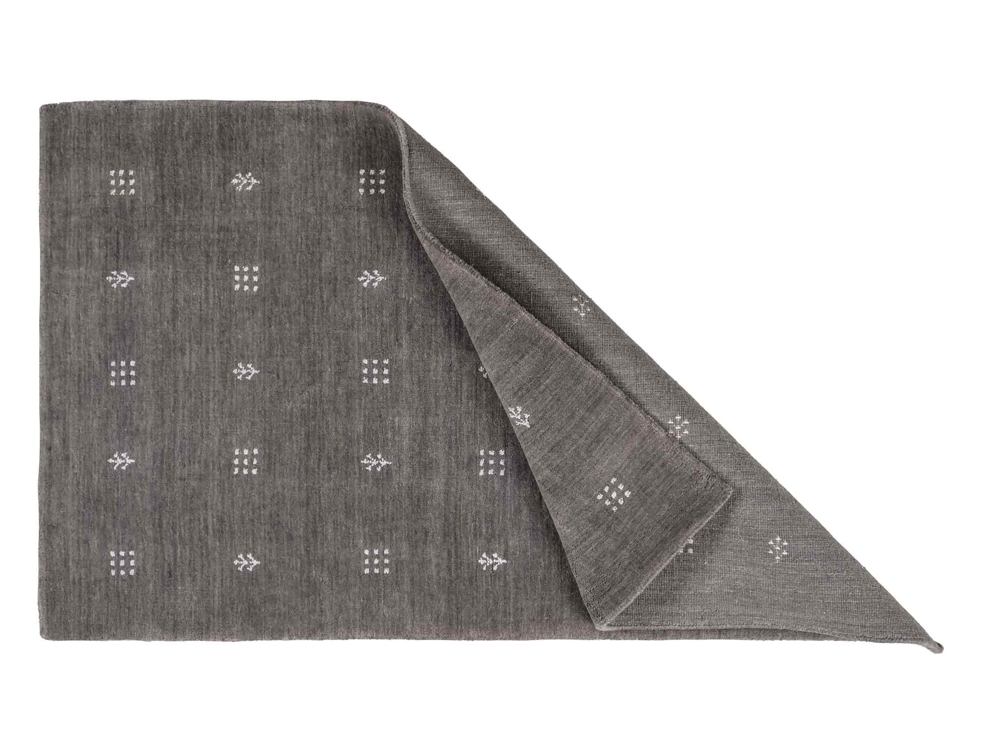 Moderner, Handloom Lori Gabbeh Orientteppich von Khademi aus Wolle, grau. Geometrisches Nomaden-Design. Produziert in Indien. Größe: 152x91cm. Teppichnummer: KB4-1550. Verkauf durch Jupiter Intl.