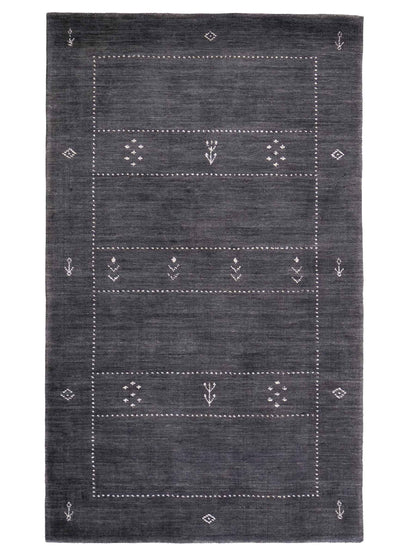 Moderner, Handloom Lori Gabbeh Orientteppich von Khademi aus Wolle, anthrazit. Nomaden-Design. Produziert in Indien. Größe: 152x92cm. Teppichnummer: KB4-1543. Verkauf durch Jupiter Intl.