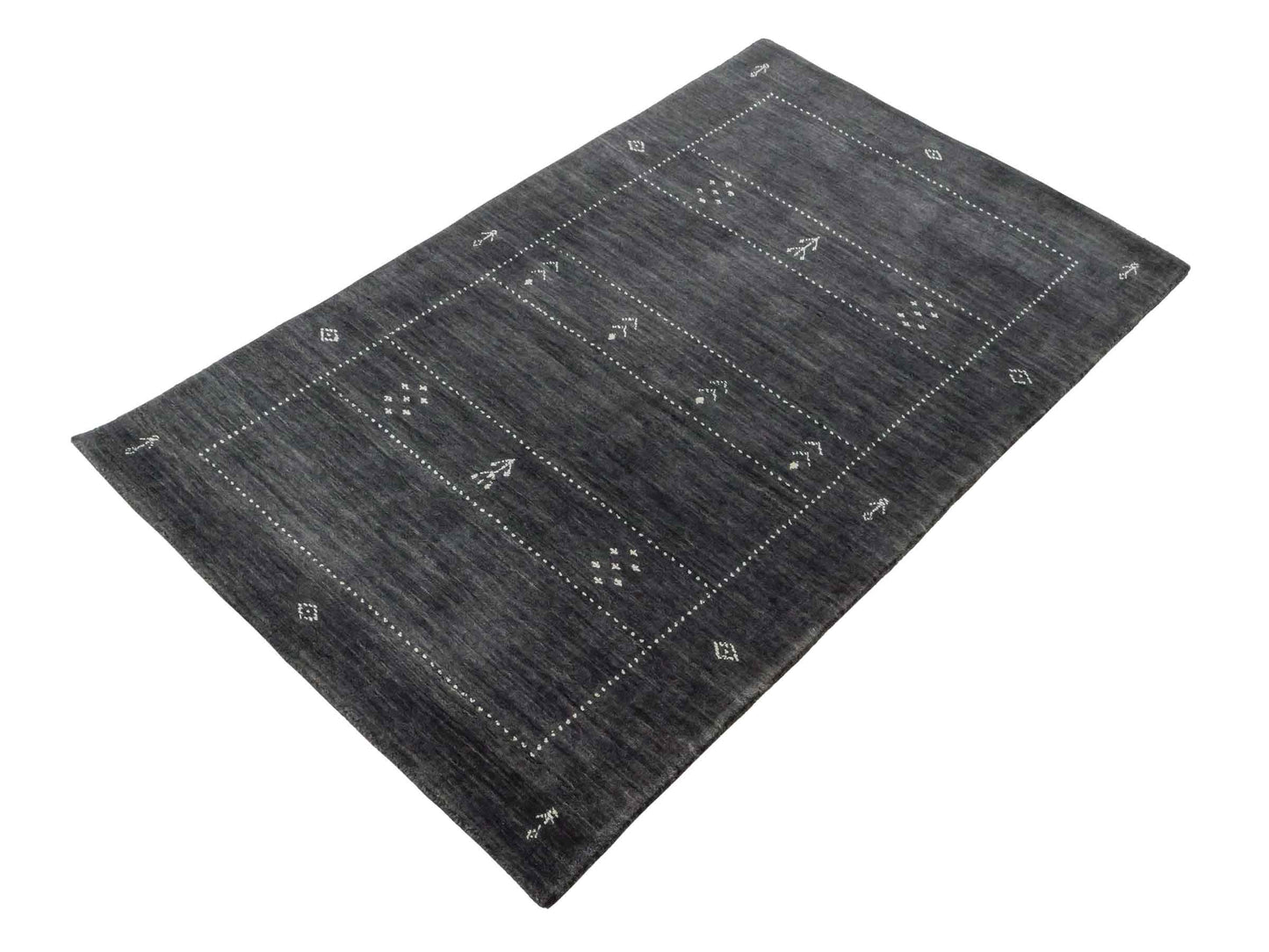 Moderner, Handloom Lori Gabbeh Orientteppich von Khademi aus Wolle, anthrazit. Nomaden-Design. Produziert in Indien. Größe: 152x92cm. Teppichnummer: KB4-1543. Verkauf durch Jupiter Intl.