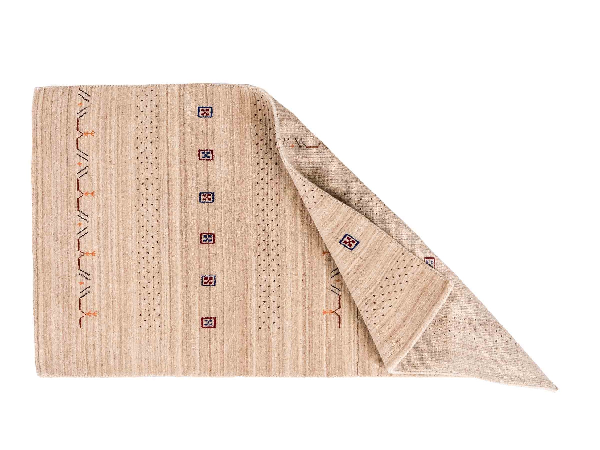 Moderner, Handloom Lori Orientteppich von Khademi aus Wolle, cremeweiß. Geometrisches Design. Produziert in Indien. Größe: 153x83cm. Teppichnummer: KB4-1529. Verkauf durch Jupiter Intl.