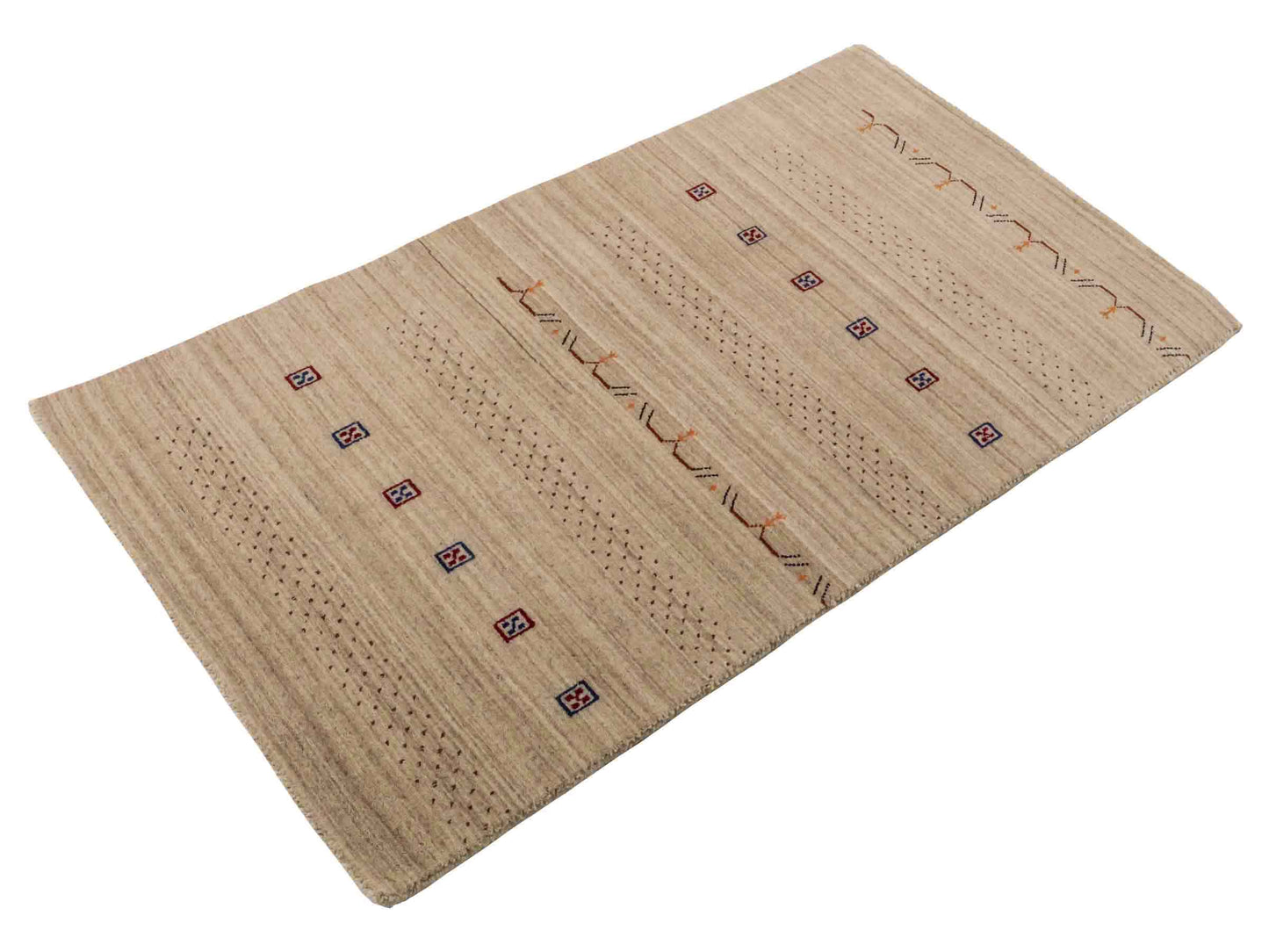 Moderner, Handloom Lori Orientteppich von Khademi aus Wolle, cremeweiß. Geometrisches Design. Produziert in Indien. Größe: 153x83cm. Teppichnummer: KB4-1529. Verkauf durch Jupiter Intl.