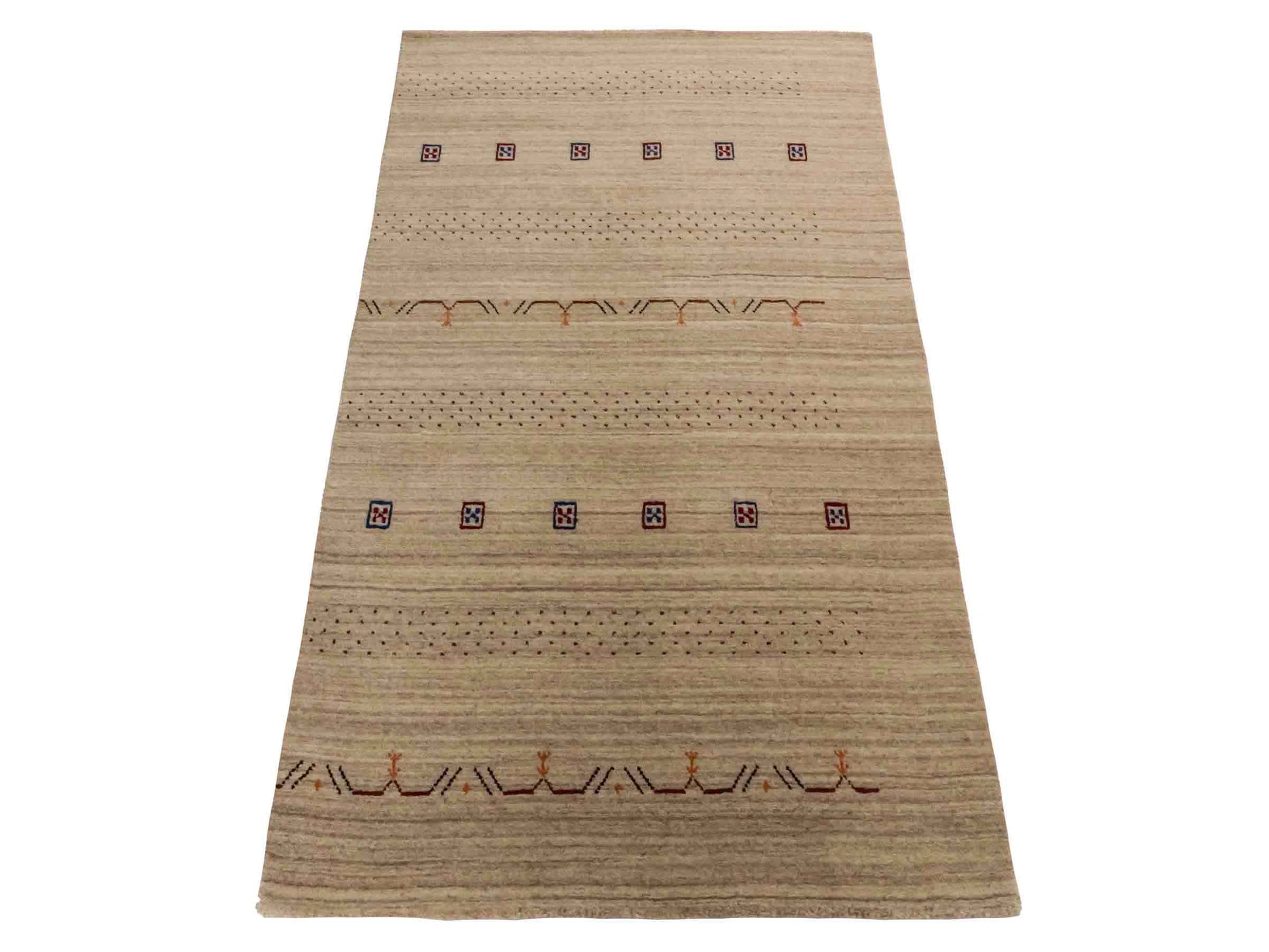 Moderner, Handloom Lori Orientteppich von Khademi aus Wolle, cremeweiß. Geometrisches Design. Produziert in Indien. Größe: 153x83cm. Teppichnummer: KB4-1529. Verkauf durch Jupiter Intl.