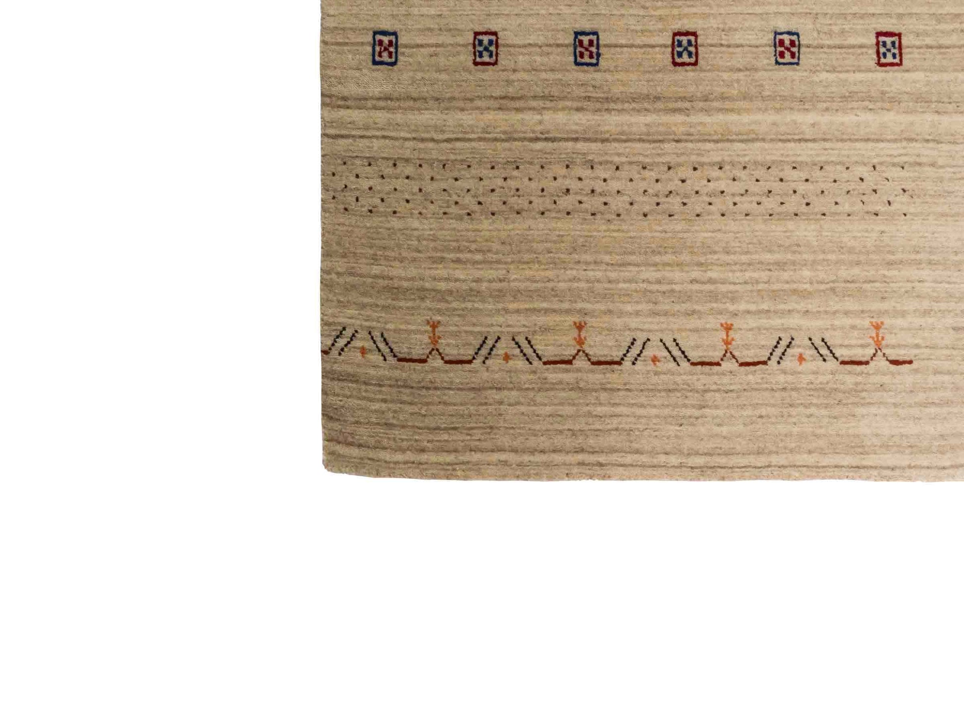 Moderner, Handloom Lori Orientteppich von Khademi aus Wolle, cremeweiß. Geometrisches Design. Produziert in Indien. Größe: 153x83cm. Teppichnummer: KB4-1529. Verkauf durch Jupiter Intl.