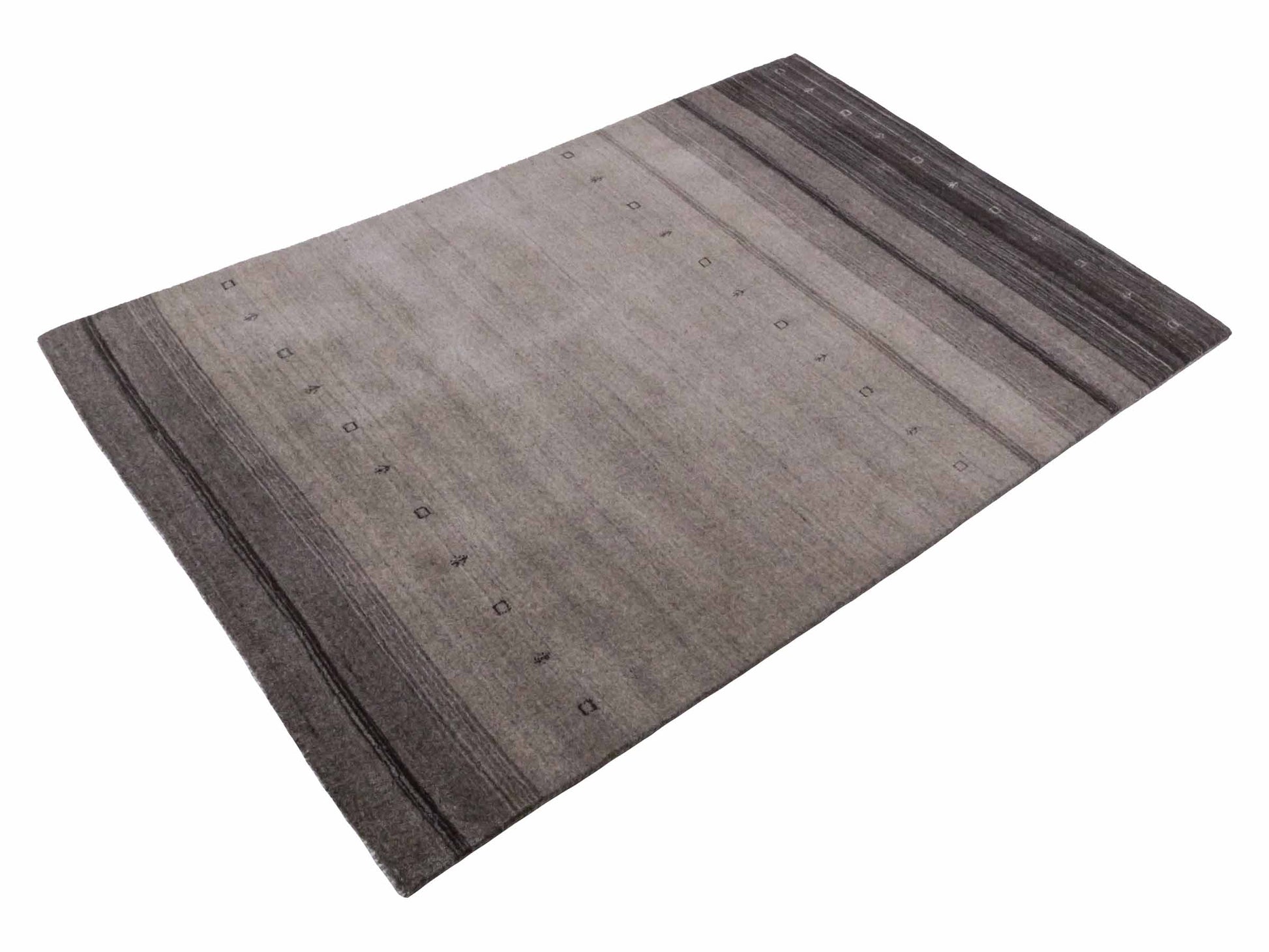 Moderner, Handloom Lori Gabbeh Orientteppich von Khademi aus Wolle, grau, greige. Geometrisches Nomaden-Design. Produziert in Indien. Größe: 180x116cm. Teppichnummer: KB4-1800. Verkauf durch Jupiter Intl.