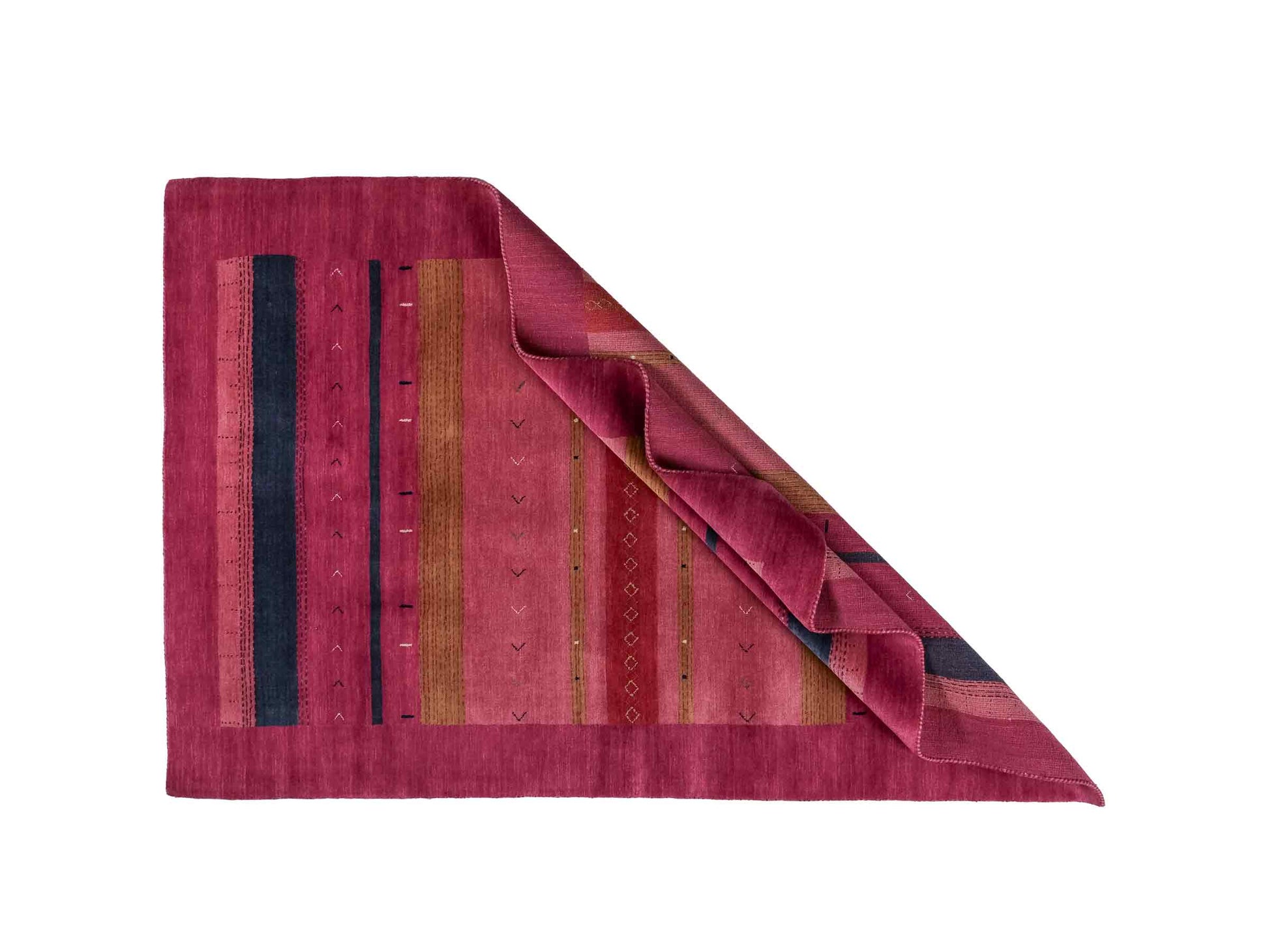 Moderner, Handloom Lori Gabbeh Orientteppich von Khademi aus Wolle, violett, rosa. Geometrisches Nomaden-Design. Produziert in Indien. Größe: 181x120cm. Teppichnummer: KB4-1801. Verkauf durch Jupiter Intl.