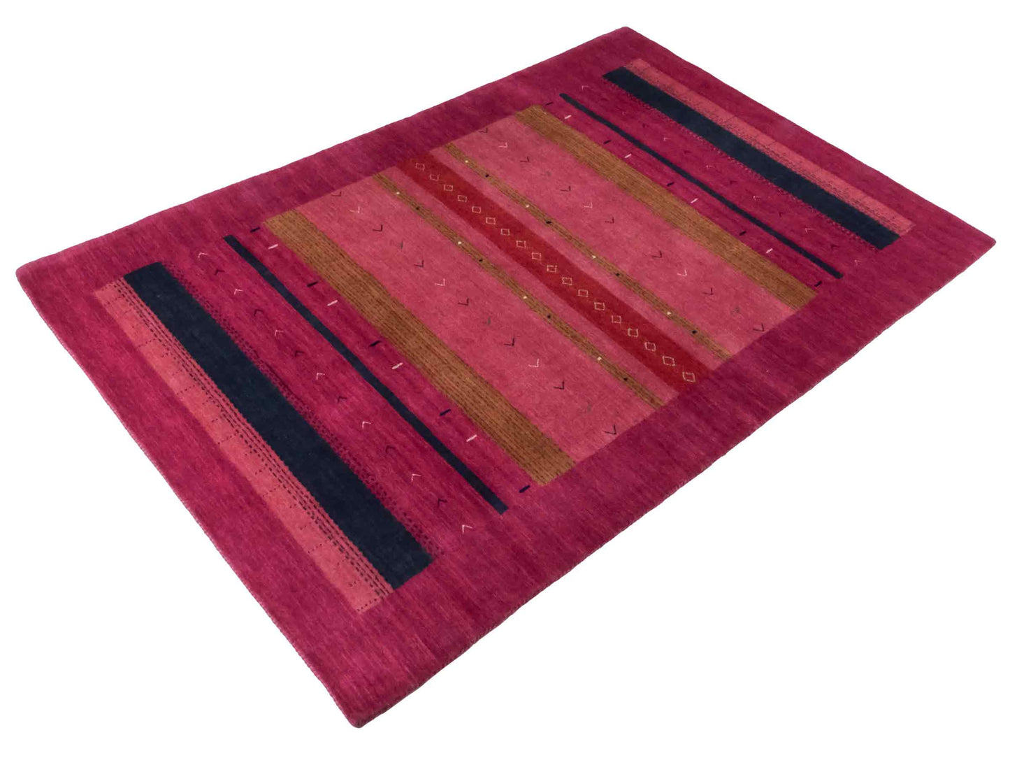 Moderner, Handloom Lori Gabbeh Orientteppich von Khademi aus Wolle, violett, rosa. Geometrisches Nomaden-Design. Produziert in Indien. Größe: 181x120cm. Teppichnummer: KB4-1801. Verkauf durch Jupiter Intl.