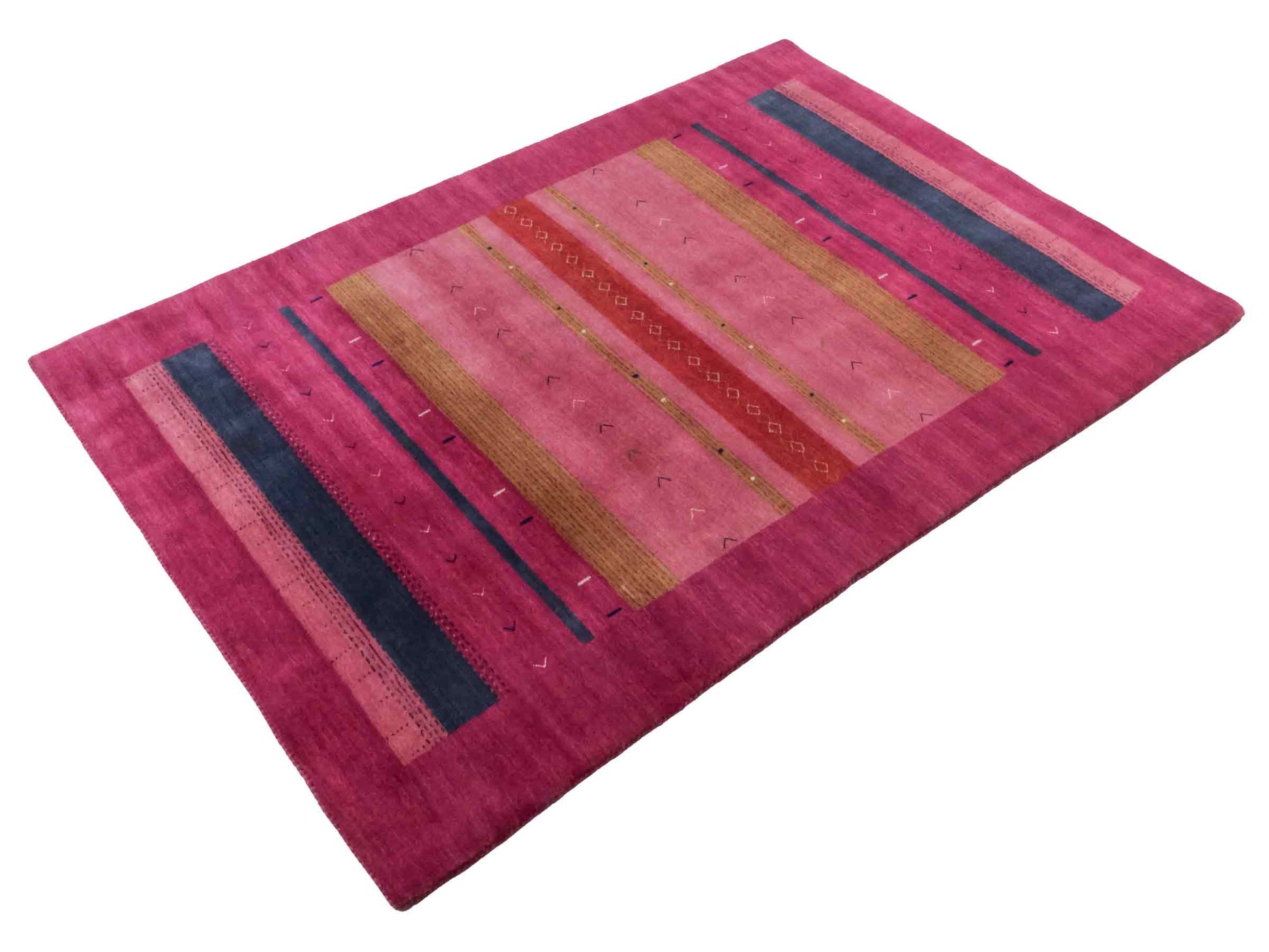 Moderner, Handloom Lori Gabbeh Orientteppich von Khademi aus Wolle, violett, rosa. Geometrisches Nomaden-Design. Produziert in Indien. Größe: 181x120cm. Teppichnummer: KB4-1801. Verkauf durch Jupiter Intl.