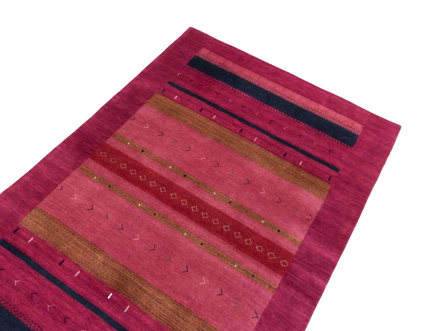 Moderner, Handloom Lori Gabbeh Orientteppich von Khademi aus Wolle, violett, rosa. Geometrisches Nomaden-Design. Produziert in Indien. Größe: 181x120cm. Teppichnummer: KB4-1801. Verkauf durch Jupiter Intl.