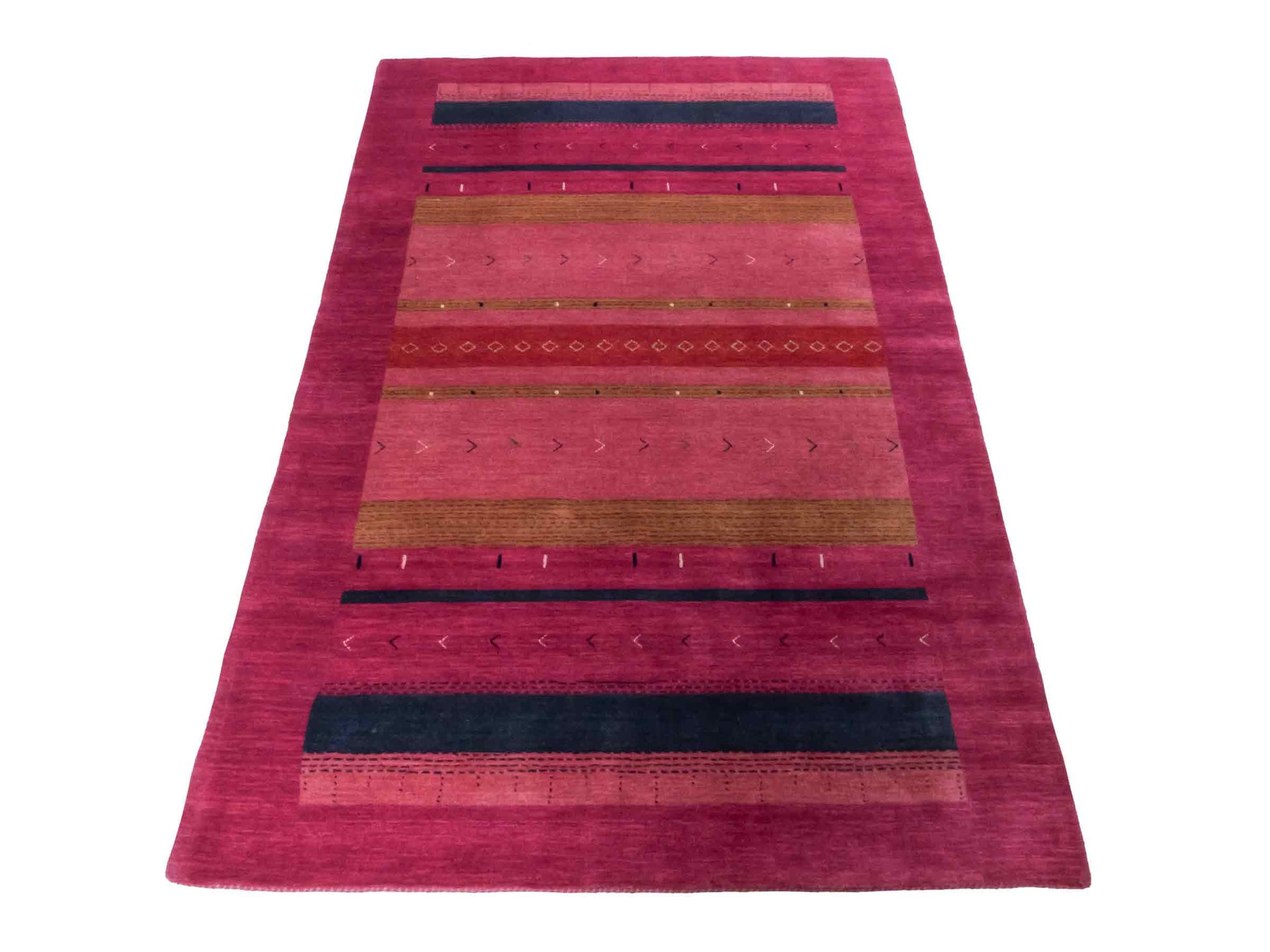 Moderner, Handloom Lori Gabbeh Orientteppich von Khademi aus Wolle, violett, rosa. Geometrisches Nomaden-Design. Produziert in Indien. Größe: 181x120cm. Teppichnummer: KB4-1801. Verkauf durch Jupiter Intl.