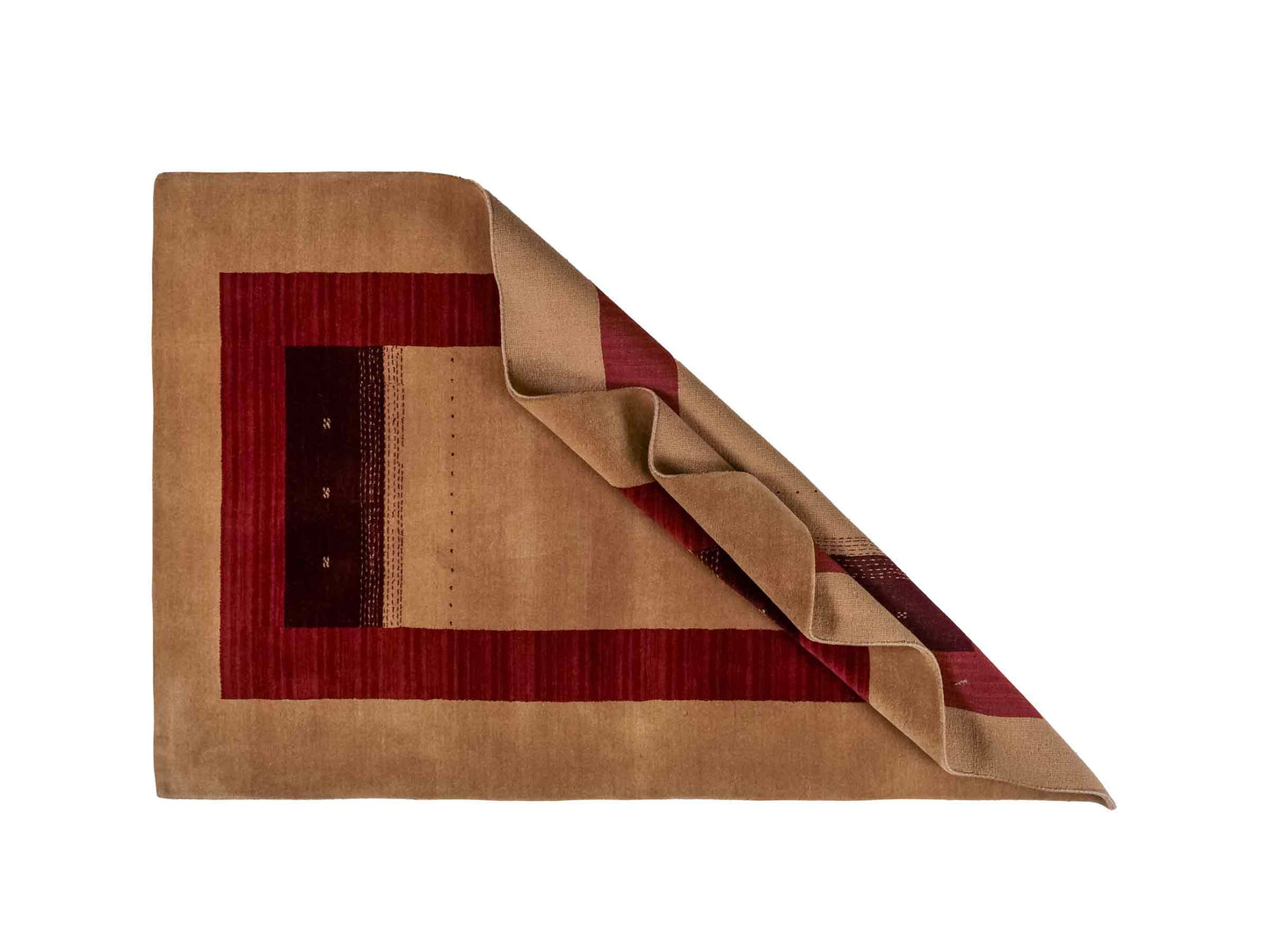 Moderner, Handloom Lori Gabbeh Orientteppich von Khademi aus Wolle, beige, rot. Geometrisches Nomaden-Design. Produziert in Indien. Größe: 182x121cm. Teppichnummer: KB4-1802. Verkauf durch Jupiter Intl.