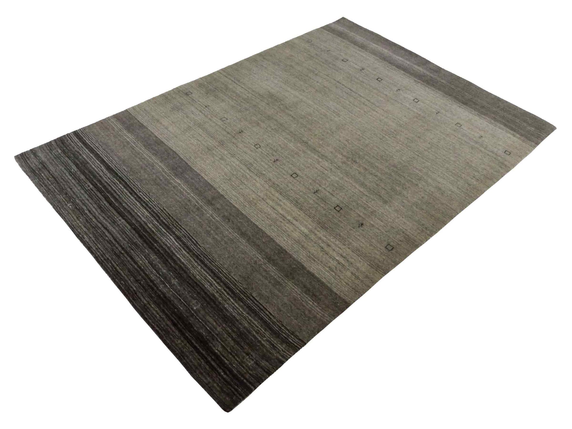 Moderner, Handloom Lori Gabbeh Orientteppich von Khademi aus Wolle, braun, grau, cremeweiß. Geometrisches Nomaden-Design. Produziert in Indien. Größe: 199x138cm. Teppichnummer: KB4-1773. Verkauf durch Jupiter Intl.