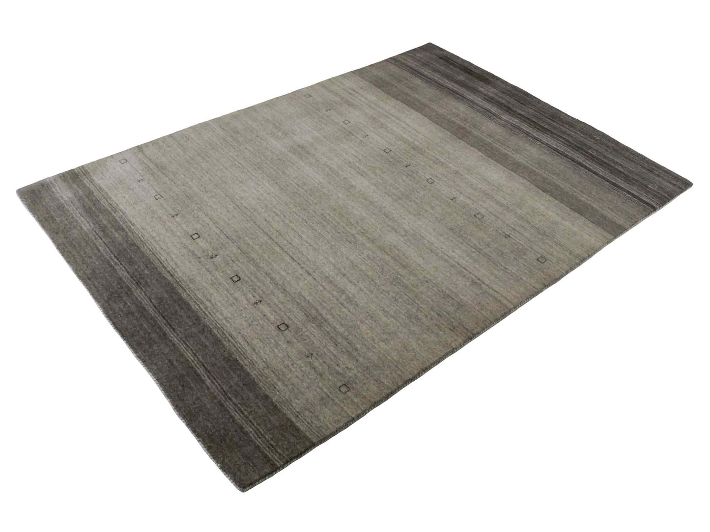 Moderner, Handloom Lori Gabbeh Orientteppich von Khademi aus Wolle, braun, grau, cremeweiß. Geometrisches Nomaden-Design. Produziert in Indien. Größe: 199x138cm. Teppichnummer: KB4-1773. Verkauf durch Jupiter Intl.