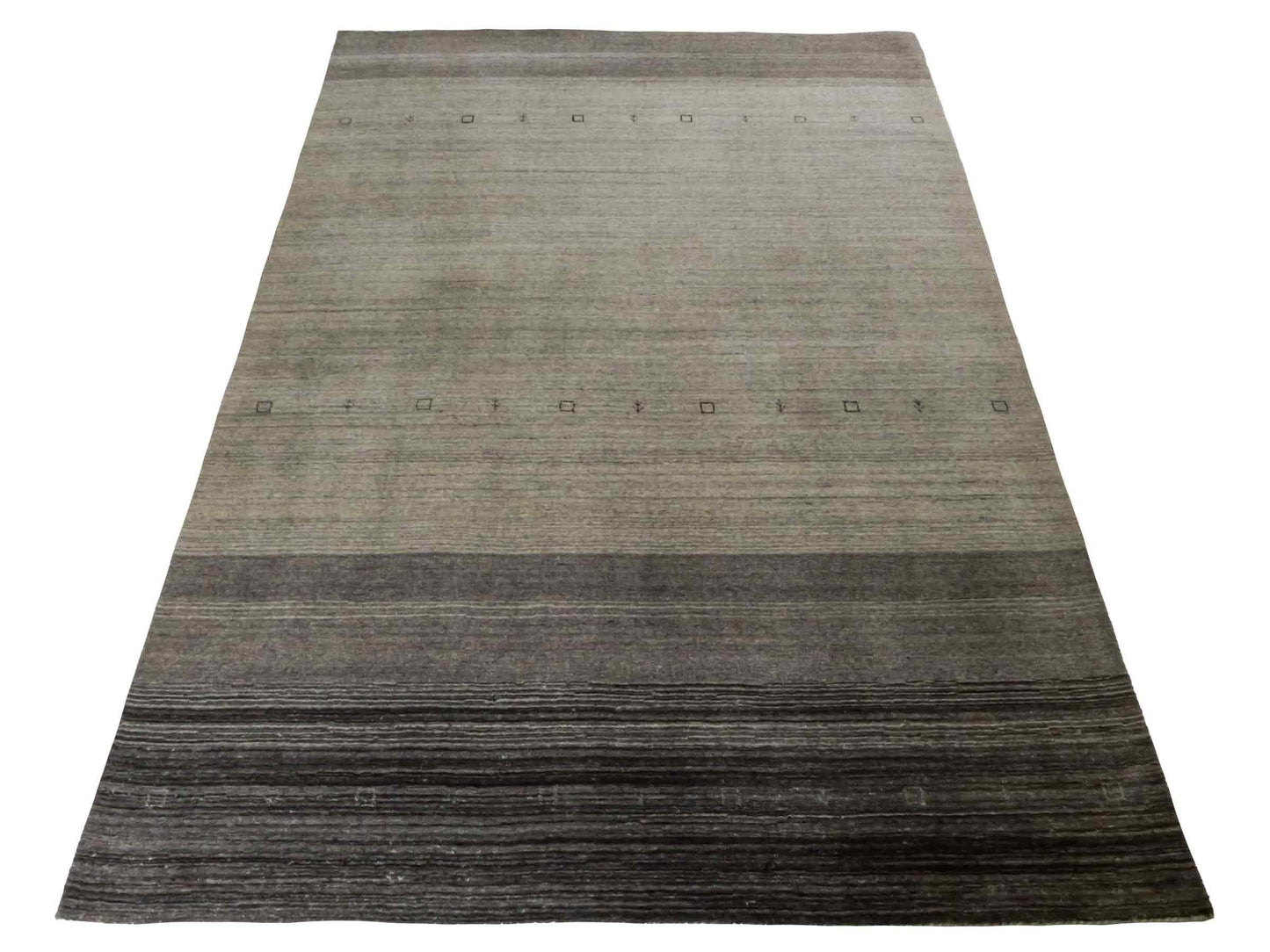 Moderner, Handloom Lori Gabbeh Orientteppich von Khademi aus Wolle, braun, grau, cremeweiß. Geometrisches Nomaden-Design. Produziert in Indien. Größe: 199x138cm. Teppichnummer: KB4-1773. Verkauf durch Jupiter Intl.