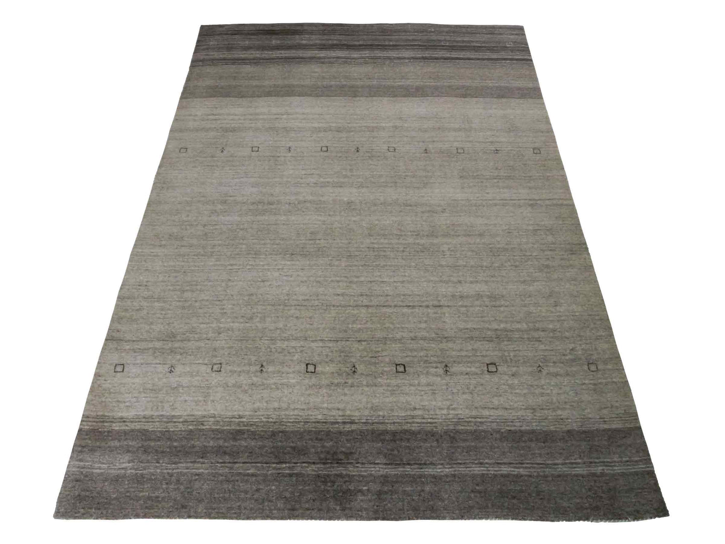 Moderner, Handloom Lori Gabbeh Orientteppich von Khademi aus Wolle, braun, grau, cremeweiß. Geometrisches Nomaden-Design. Produziert in Indien. Größe: 199x138cm. Teppichnummer: KB4-1773. Verkauf durch Jupiter Intl.