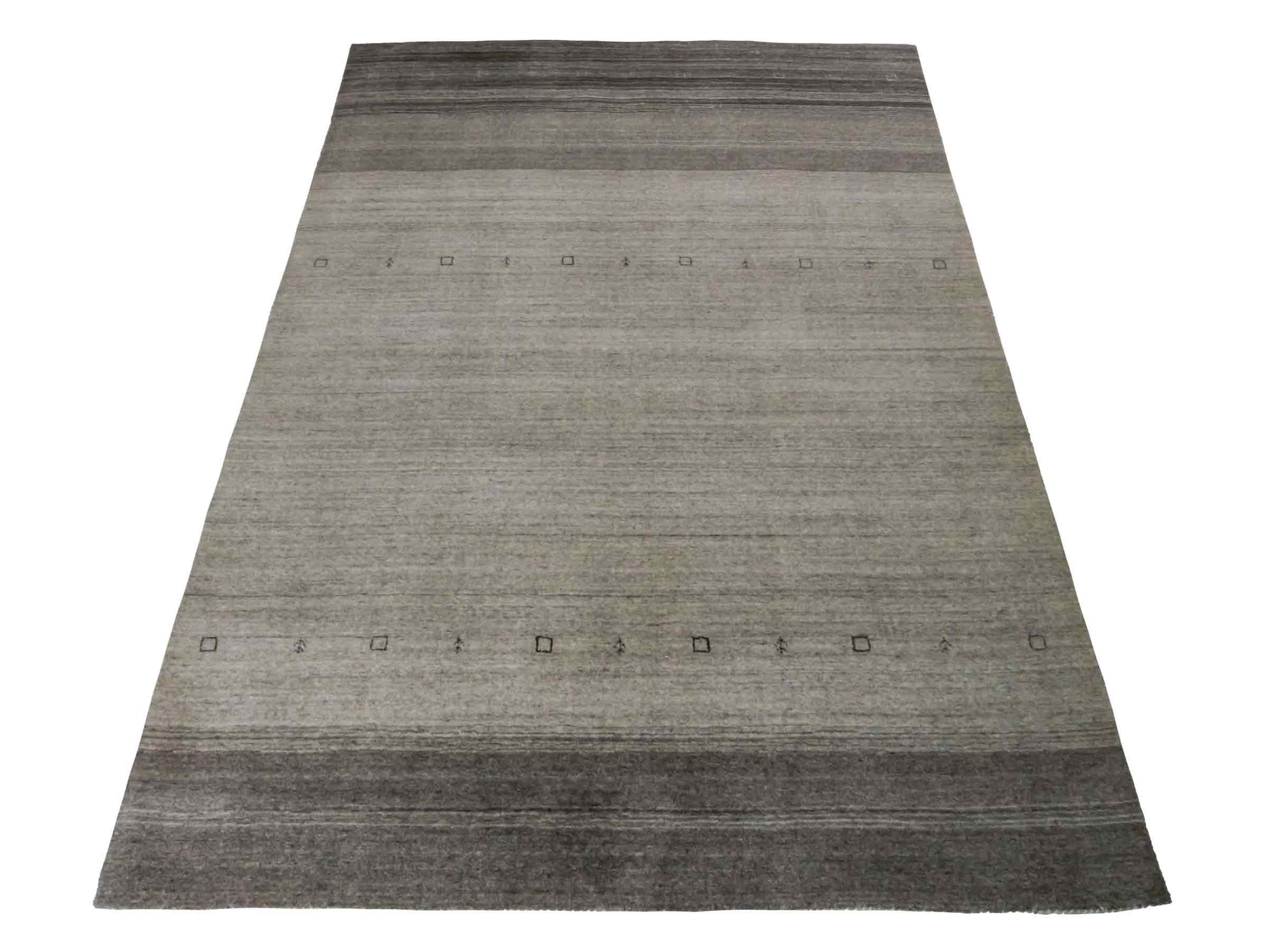 Moderner, Handloom Lori Gabbeh Orientteppich von Khademi aus Wolle, braun, grau, cremeweiß. Geometrisches Nomaden-Design. Produziert in Indien. Größe: 199x138cm. Teppichnummer: KB4-1773. Verkauf durch Jupiter Intl.