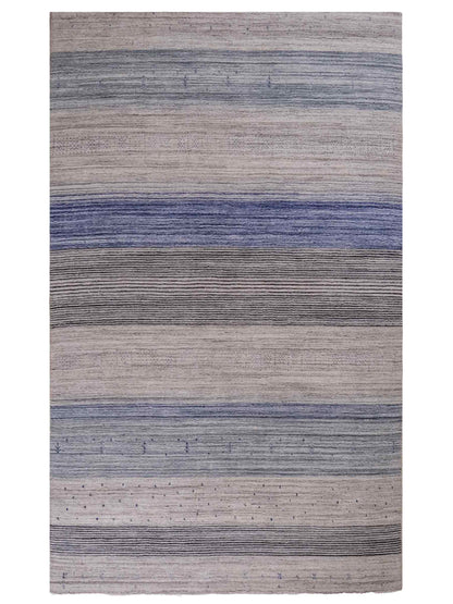 Moderner, Handloom Lori Gabbeh Orientteppich von Khademi aus Wolle, blau, cremeweiß. Geometrisches Nomaden-Design. Produziert in Indien. Größe: 200x132cm. Teppichnummer: KB4-1777. Verkauf durch Jupiter Intl.