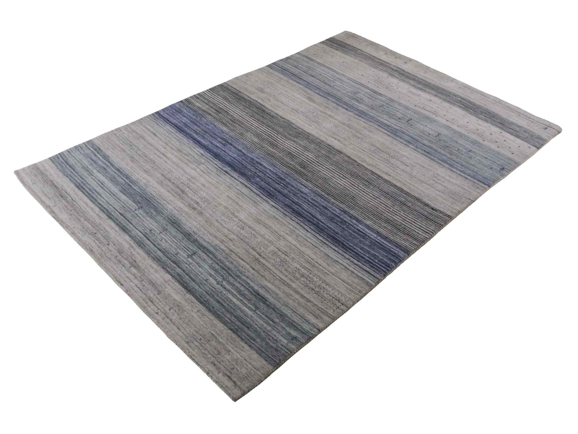 Moderner, Handloom Lori Gabbeh Orientteppich von Khademi aus Wolle, blau, cremeweiß. Geometrisches Nomaden-Design. Produziert in Indien. Größe: 200x132cm. Teppichnummer: KB4-1777. Verkauf durch Jupiter Intl.