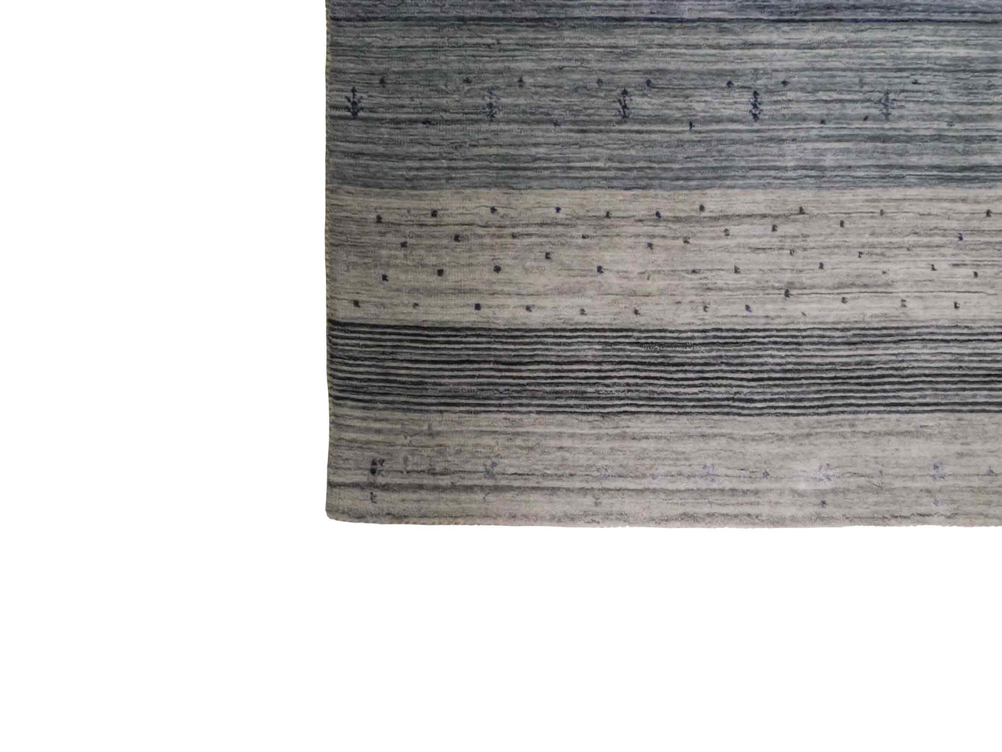 Moderner, Handloom Lori Gabbeh Orientteppich von Khademi aus Wolle, blau, cremeweiß. Geometrisches Nomaden-Design. Produziert in Indien. Größe: 200x132cm. Teppichnummer: KB4-1777. Verkauf durch Jupiter Intl.