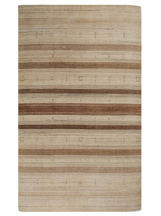 Moderner, Handloom Lori Gabbeh Orientteppich von Khademi aus Wolle, braun, beige, cremeweiß. Geometrisches Nomaden-Design. Produziert in Indien. Größe: 200x132cm. Teppichnummer: KB4-1774. Verkauf durch Jupiter Intl.