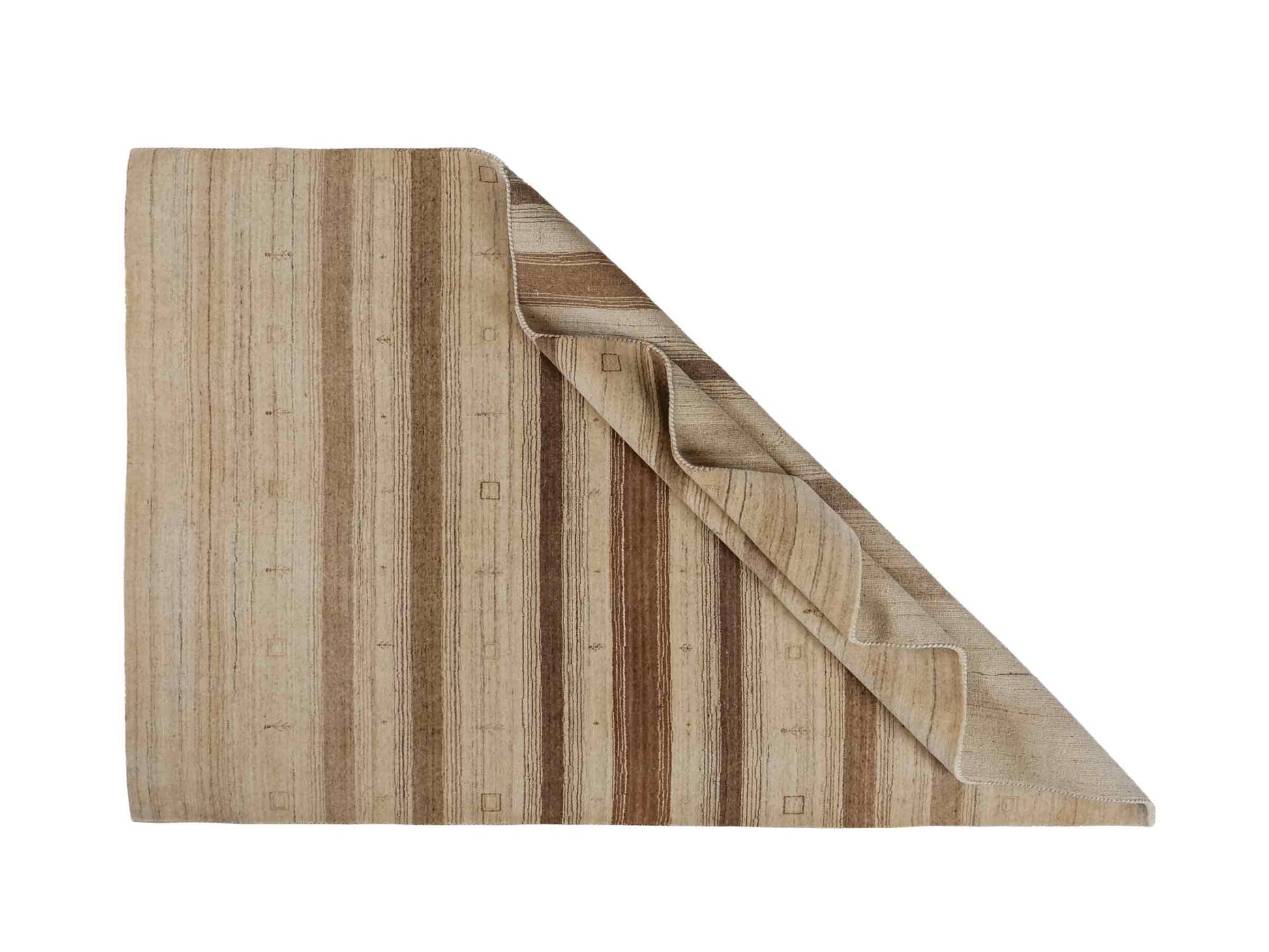 Moderner, Handloom Lori Gabbeh Orientteppich von Khademi aus Wolle, braun, beige, cremeweiß. Geometrisches Nomaden-Design. Produziert in Indien. Größe: 200x132cm. Teppichnummer: KB4-1774. Verkauf durch Jupiter Intl.