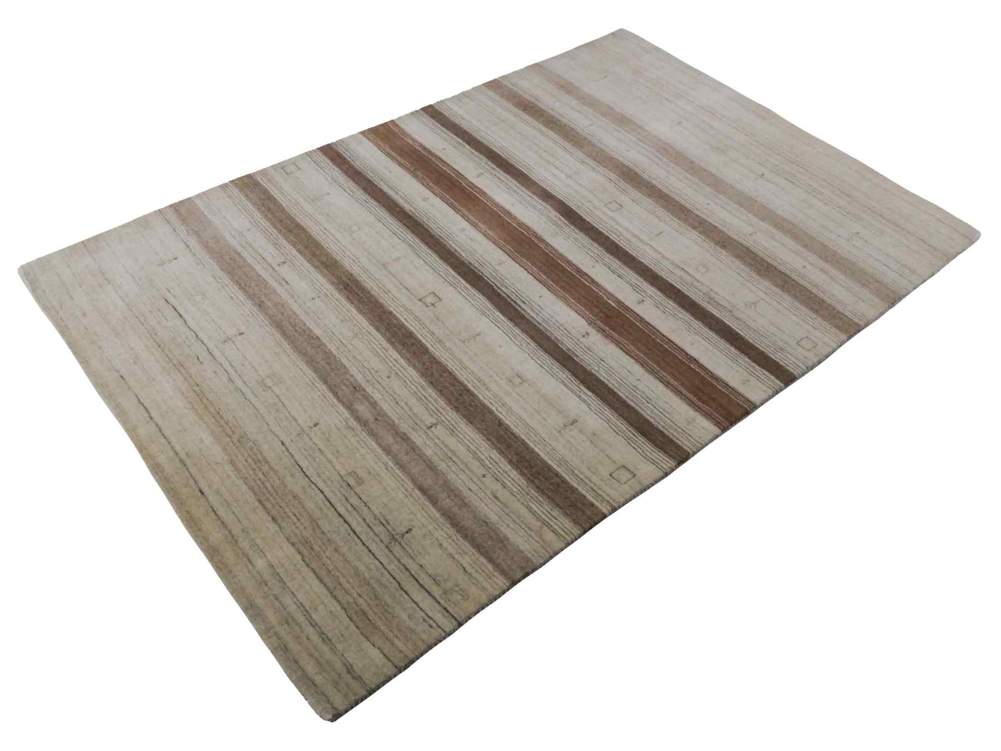 Moderner, Handloom Lori Gabbeh Orientteppich von Khademi aus Wolle, braun, beige, cremeweiß. Geometrisches Nomaden-Design. Produziert in Indien. Größe: 200x132cm. Teppichnummer: KB4-1774. Verkauf durch Jupiter Intl.