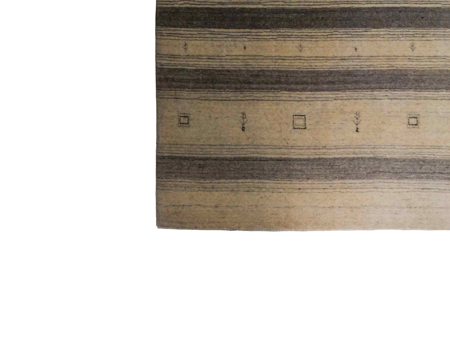 Moderner, Handloom Lori Gabbeh Orientteppich von Khademi aus Wolle, cremeweiß, grau. Geometrisches Nomaden-Design. Produziert in Indien. Größe: 200x139cm. Teppichnummer: KB4-1790. Verkauf durch Jupiter Intl.