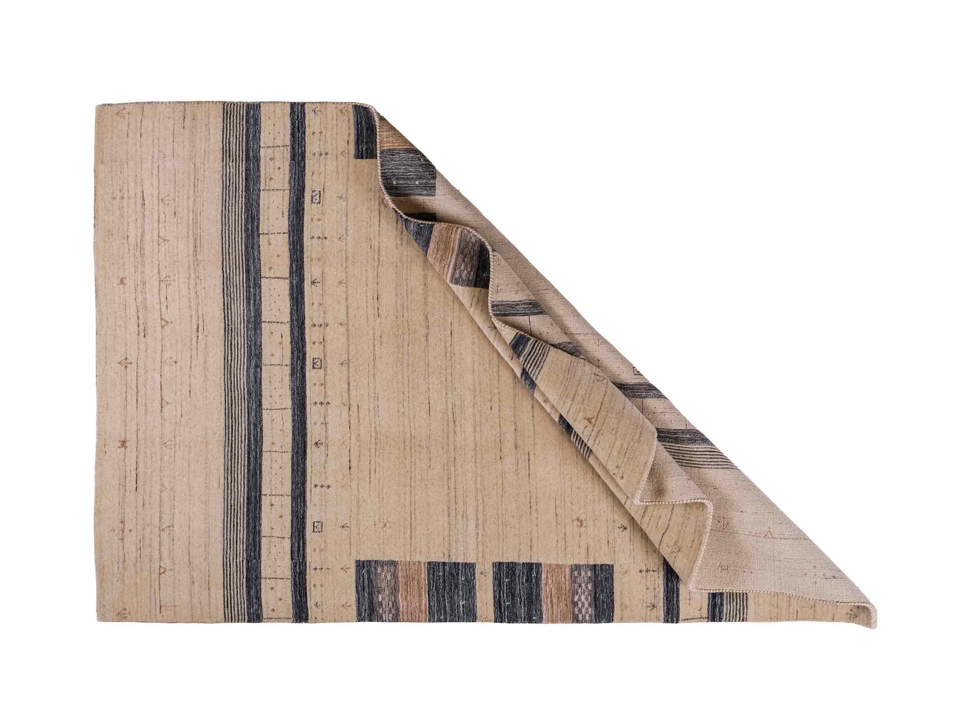 Moderner, Handloom Lori Gabbeh Orientteppich von Khademi aus Wolle, blau, cremeweiß. Geometrisches Nomaden-Design. Produziert in Indien. Größe: 201x134cm. Teppichnummer: KB4-1775. Verkauf durch Jupiter Intl.