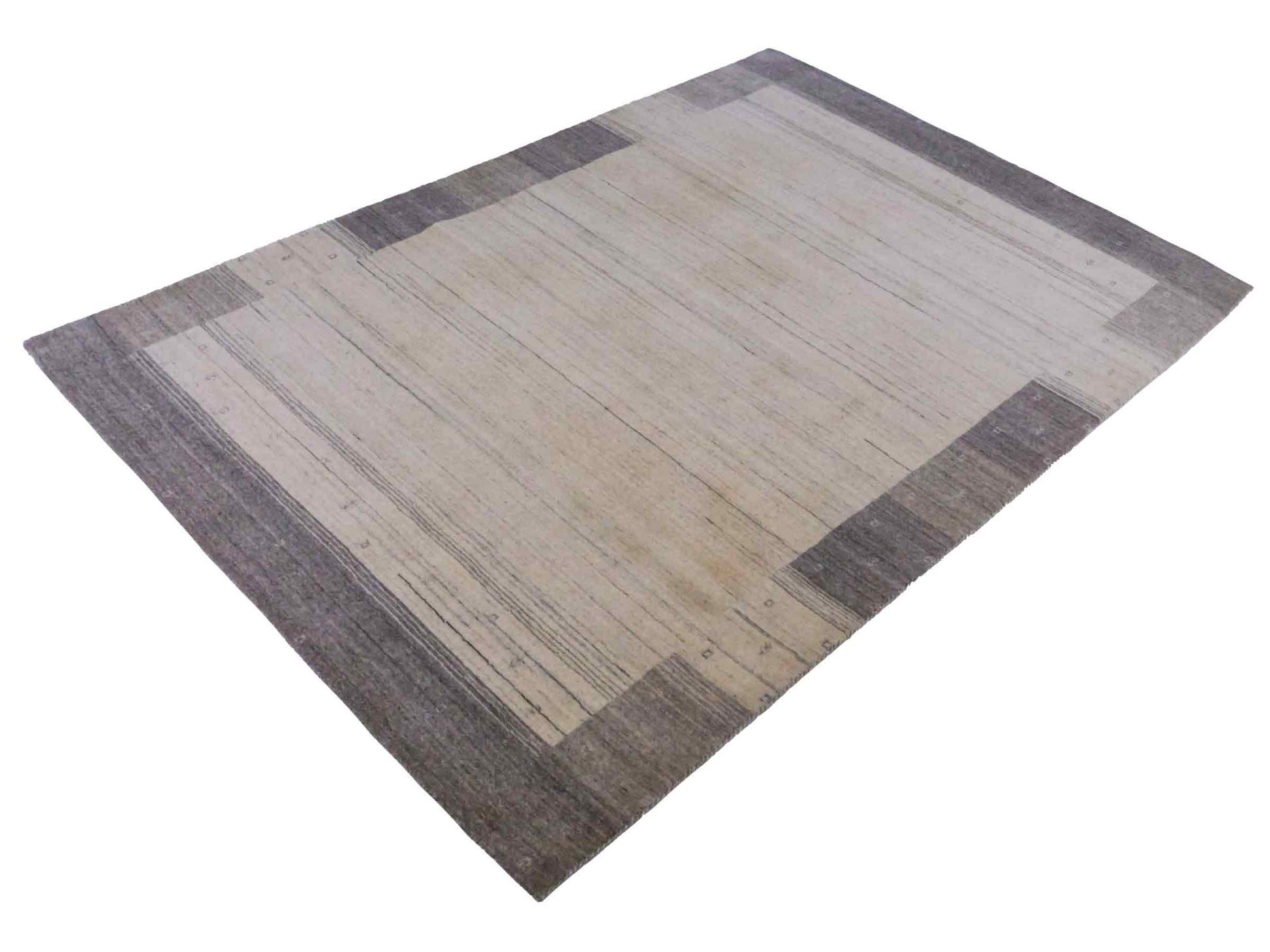 Moderner, Handloom Lori Gabbeh Orientteppich von Khademi aus Wolle, grau, cremeweiß. Geometrisches Nomaden-Design. Produziert in Indien. Größe: 201x137cm. Teppichnummer: KB4-1770. Verkauf durch Jupiter Intl.