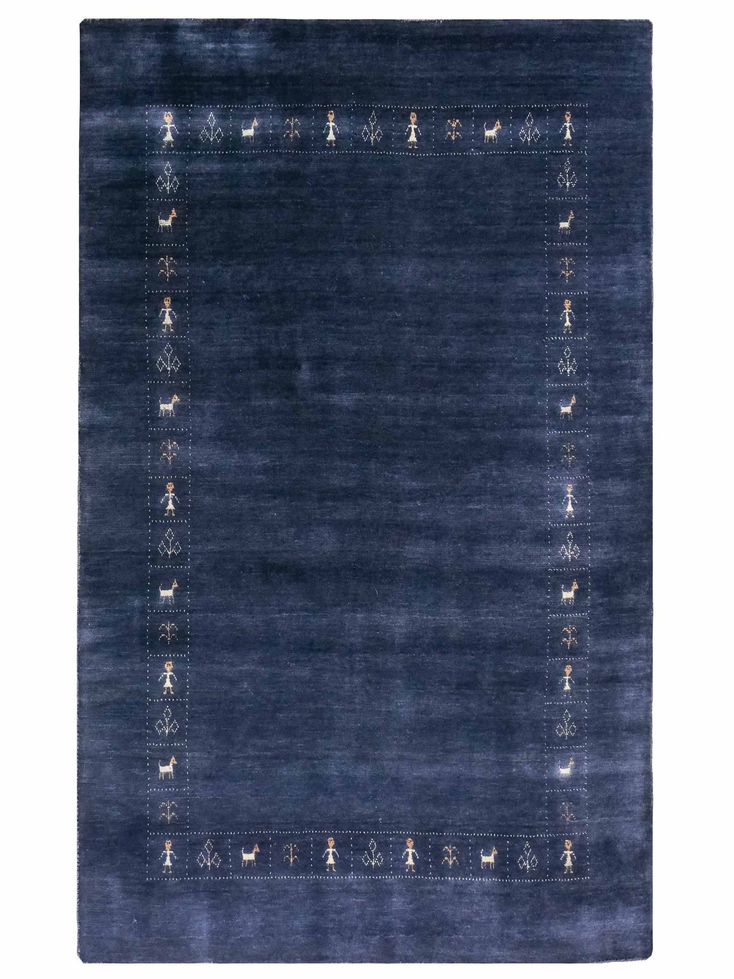 Moderner, Handloom Lori Gabbeh Orientteppich von Khademi aus Wolle, blau, navy. Geometrisches Nomaden-Design. Produziert in Indien. Größe: 201x138cm. Teppichnummer: KB4-1783. Verkauf durch Jupiter Intl.