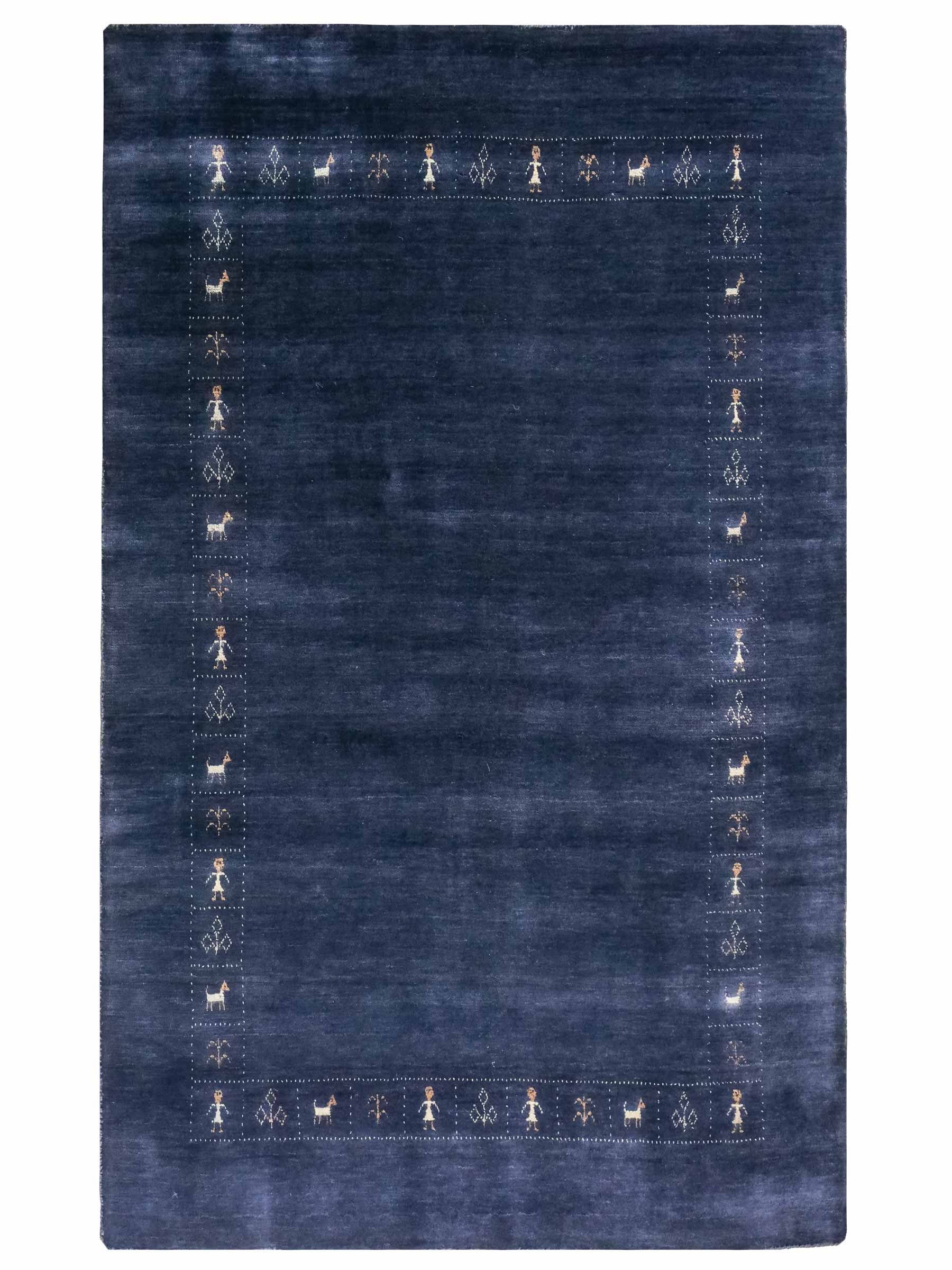 Moderner, Handloom Lori Gabbeh Orientteppich von Khademi aus Wolle, blau, navy. Geometrisches Nomaden-Design. Produziert in Indien. Größe: 201x138cm. Teppichnummer: KB4-1783. Verkauf durch Jupiter Intl.