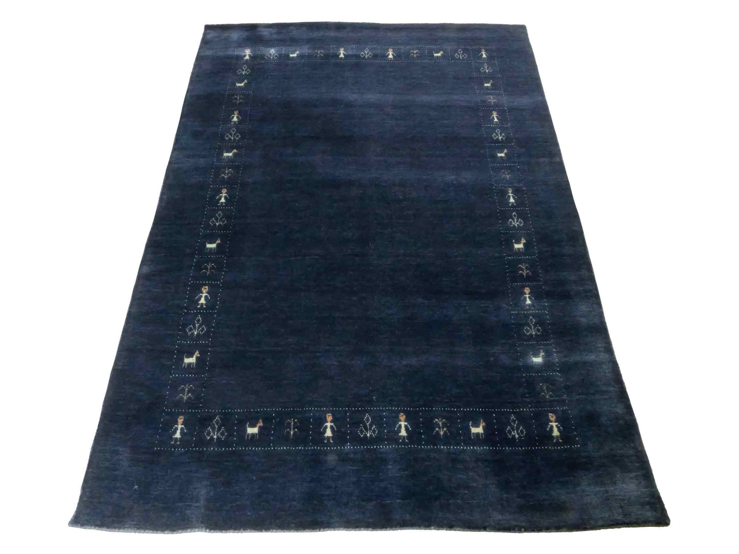 Moderner, Handloom Lori Gabbeh Orientteppich von Khademi aus Wolle, blau, navy. Geometrisches Nomaden-Design. Produziert in Indien. Größe: 201x138cm. Teppichnummer: KB4-1783. Verkauf durch Jupiter Intl.
