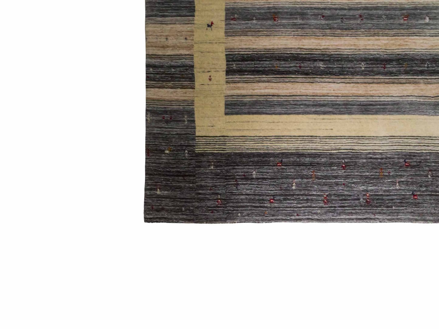 Moderner, Handloom Lori Gabbeh Orientteppich von Khademi aus Wolle, blau, cremeweiß. Geometrisches Nomaden-Design. Produziert in Indien. Größe: 201x141cm. Teppichnummer: KB4-1772. Verkauf durch Jupiter Intl.