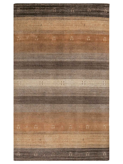 Moderner, Handloom Lori Gabbeh Orientteppich von Khademi aus Wolle, braun, grau, beige. Geometrisches Nomaden-Design. Produziert in Indien. Größe: 202x138cm. Teppichnummer: KB4-1781. Verkauf durch Jupiter Intl.