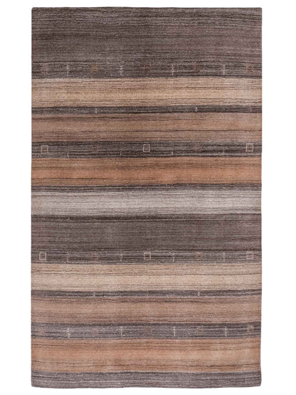 Moderner, Handloom Lori Gabbeh Orientteppich von Khademi aus Wolle, braun, grau, beige. Geometrisches Nomaden-Design. Produziert in Indien. Größe: 202x138cm. Teppichnummer: KB4-1789. Verkauf durch Jupiter Intl.